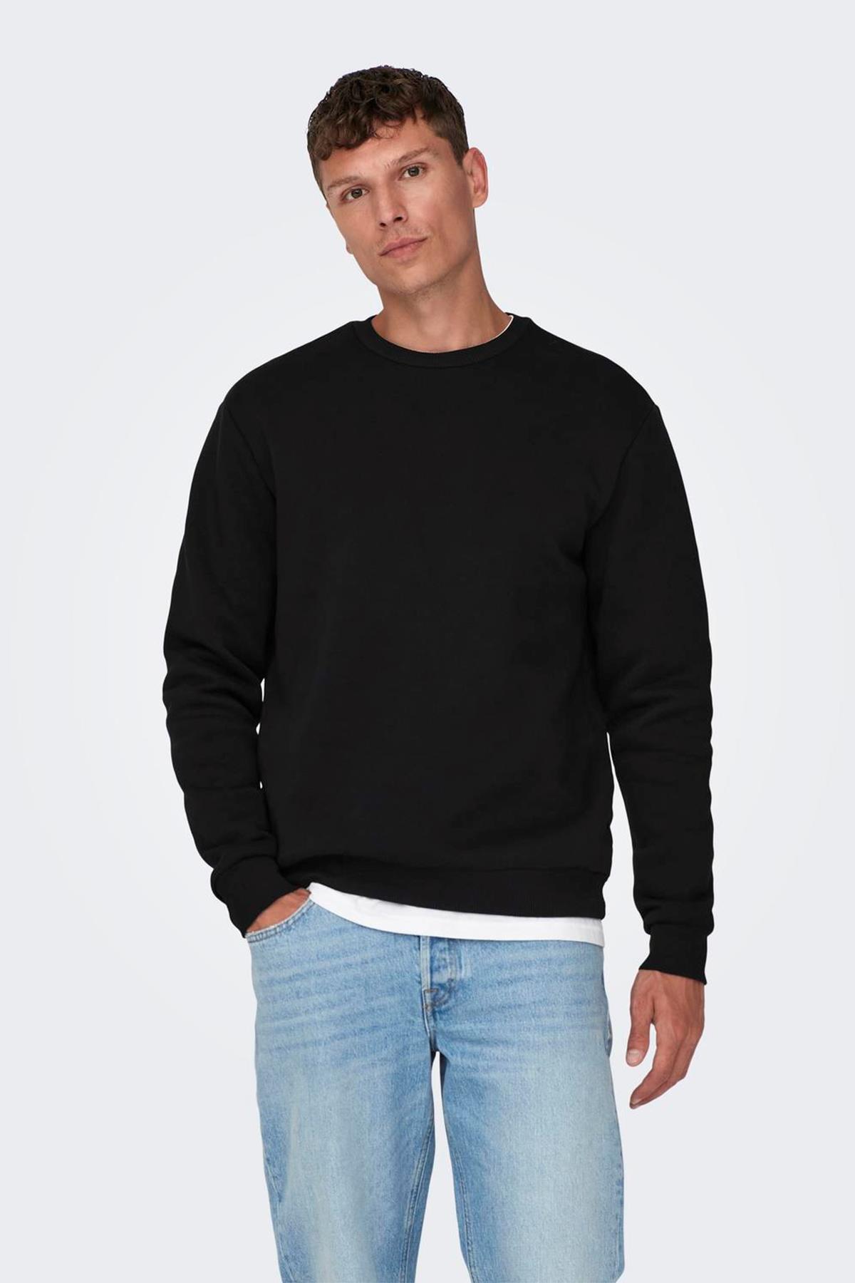 Only & Sons Ceres Life Erkek Siyah Basic Sweatshirt - 22018683-Black - Only & Sons - 22018683-Black
