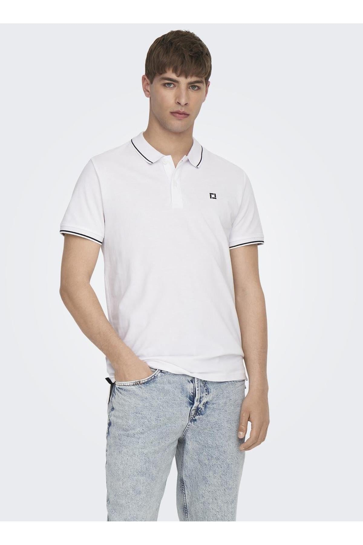 Only & Sons Erkek Beyaz Onsfletcher Life Slim Ss Polo Tişört - 22024827 - Only & Sons - 22024827