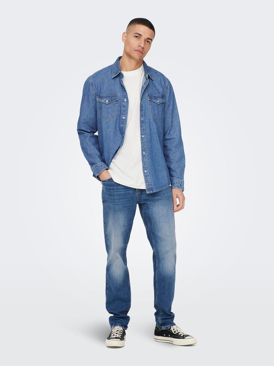 Only & Sons Erkek Göğüs Cepli Denim Gömlek - 22023247 - Only & Sons - 22023247