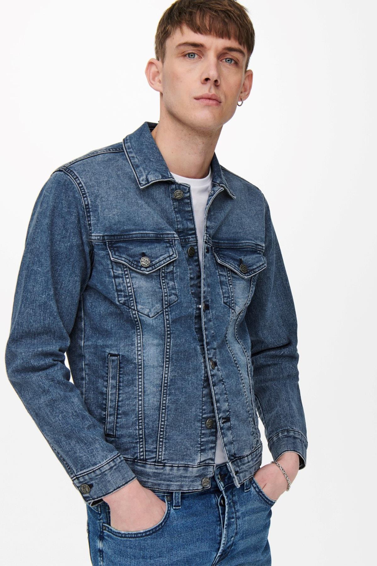 Only & Sons Erkek Kot Ceket Onscome Trucker Blue 22020757 - Only & Sons - 22020757