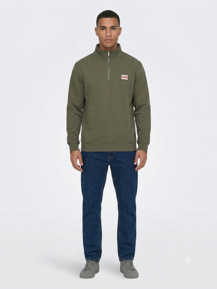 Only & Sons Erkek ONSDAWSON REG LS HALF SWEATSHİRT YEŞİL - 22039036  - Only & Sons - 22039036-1