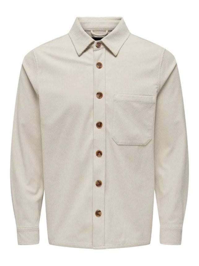 Only & Sons Erkek Onstıle Kadife Bej Gömlek - 22027422 - Only & Sons - 22027422