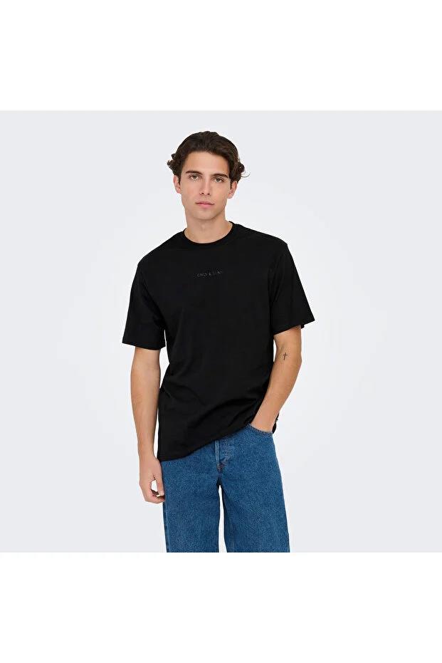 Only & Sons Erkek Pamuklu Regular Fit Yuvarlak Yaka Siyah T-Shirt - 22028147 - Only & Sons - 22028147-2