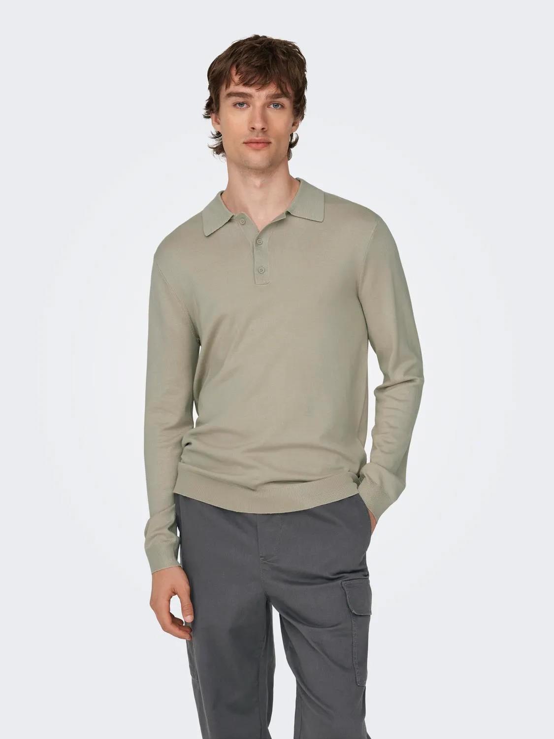 Only & Sons Erkek Polo Yaka Uzun Kollu Triko T-shirt - 22021184 - Only & Sons - 22021184