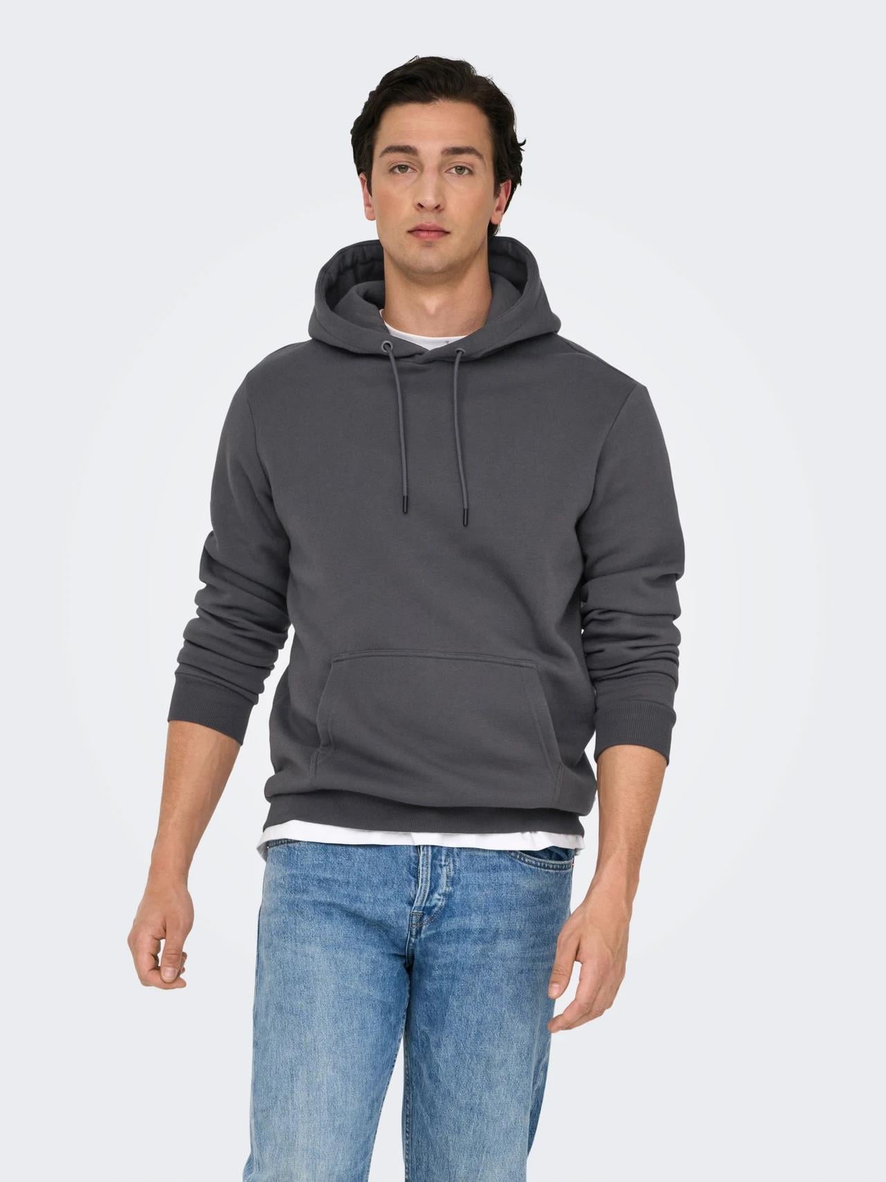 Only & Sons Erkek Regular Fit Koyu Gri Kapüşonlu Sweatshirt - 22018685 - Only & Sons - 22018685-D