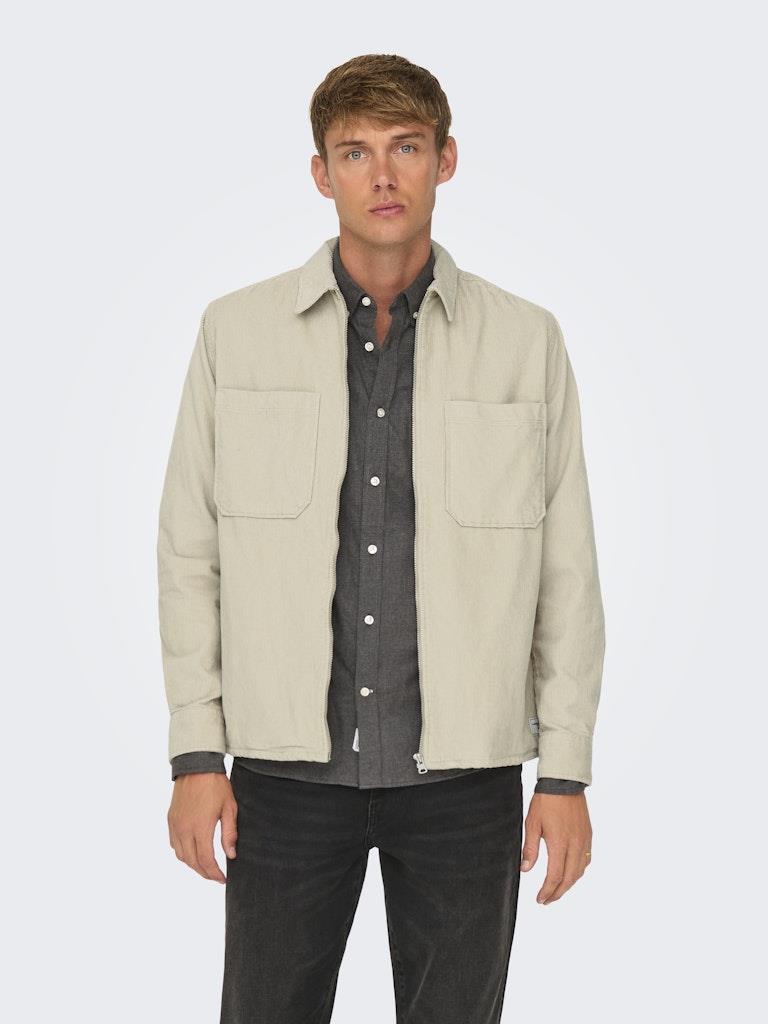 Only & Sons Erkek Relaxed Fit Fermuarlı Bej Kadife Ceket - 22029769 - Only & Sons - 22029769