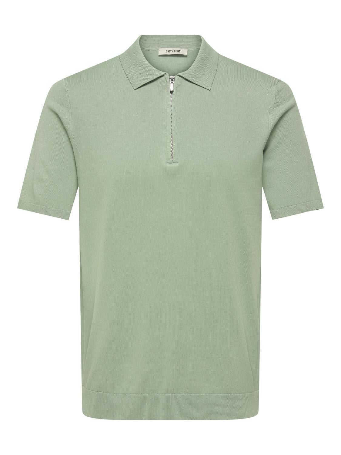 Only & Sons Erkek Yarım Fermuarlı Yeşil T-Shirt - 22028606 - Only & Sons - 22028606-2