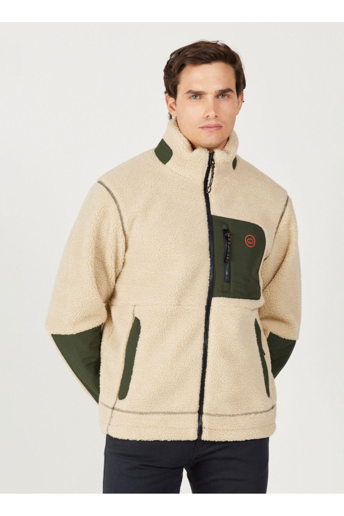 Wrangler Ekru Erkek Tam Fermuarlı Jacket Sherpa Mont  - W232218104 - Wrangler - 5003073677