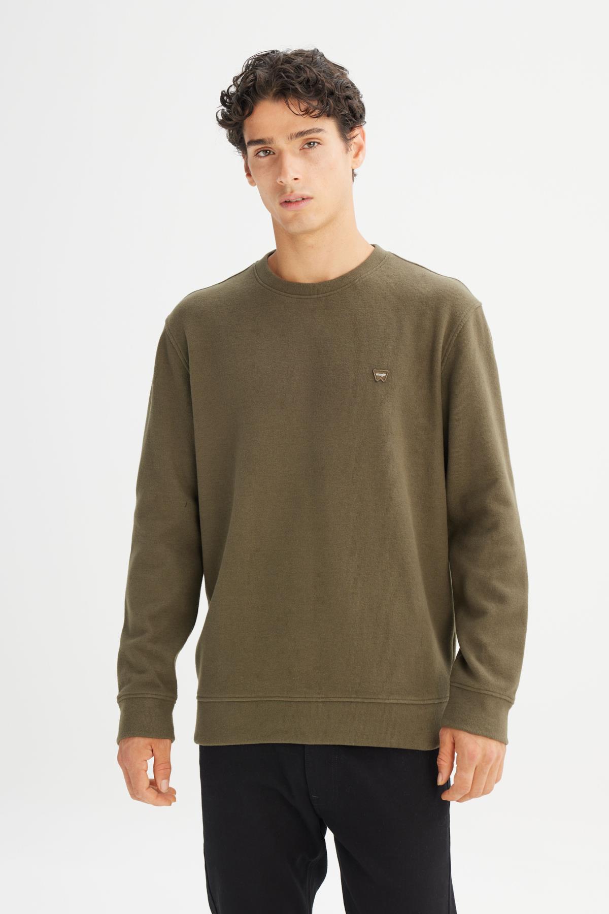 Wrangler Erkek Haki Yeşil Pamuklu Regular Fit Bisiklet Yaka Sweatshirt-W242262 - Wrangler - W242262-4