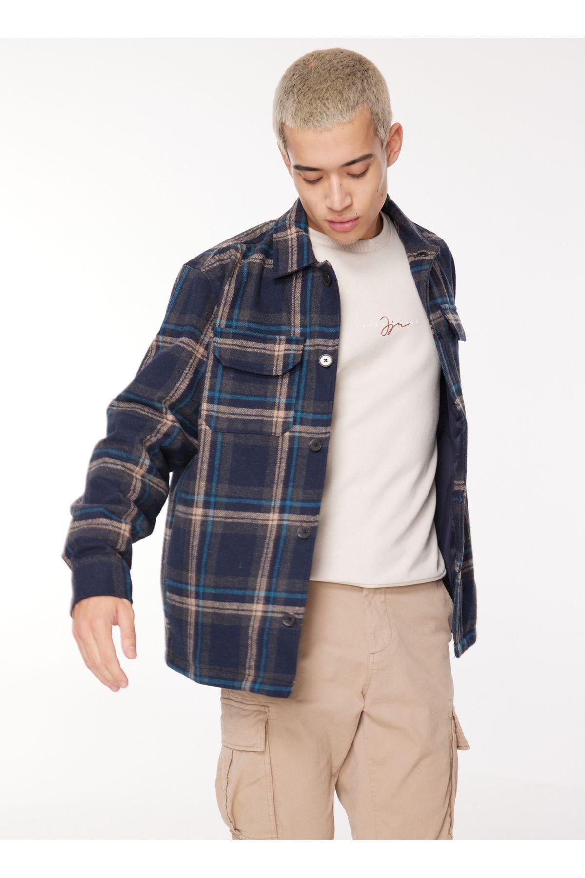 Wrangler Erkek Loose Fit Lacivert Ekose Ceket - W232406410 - Wrangler - 5003073696