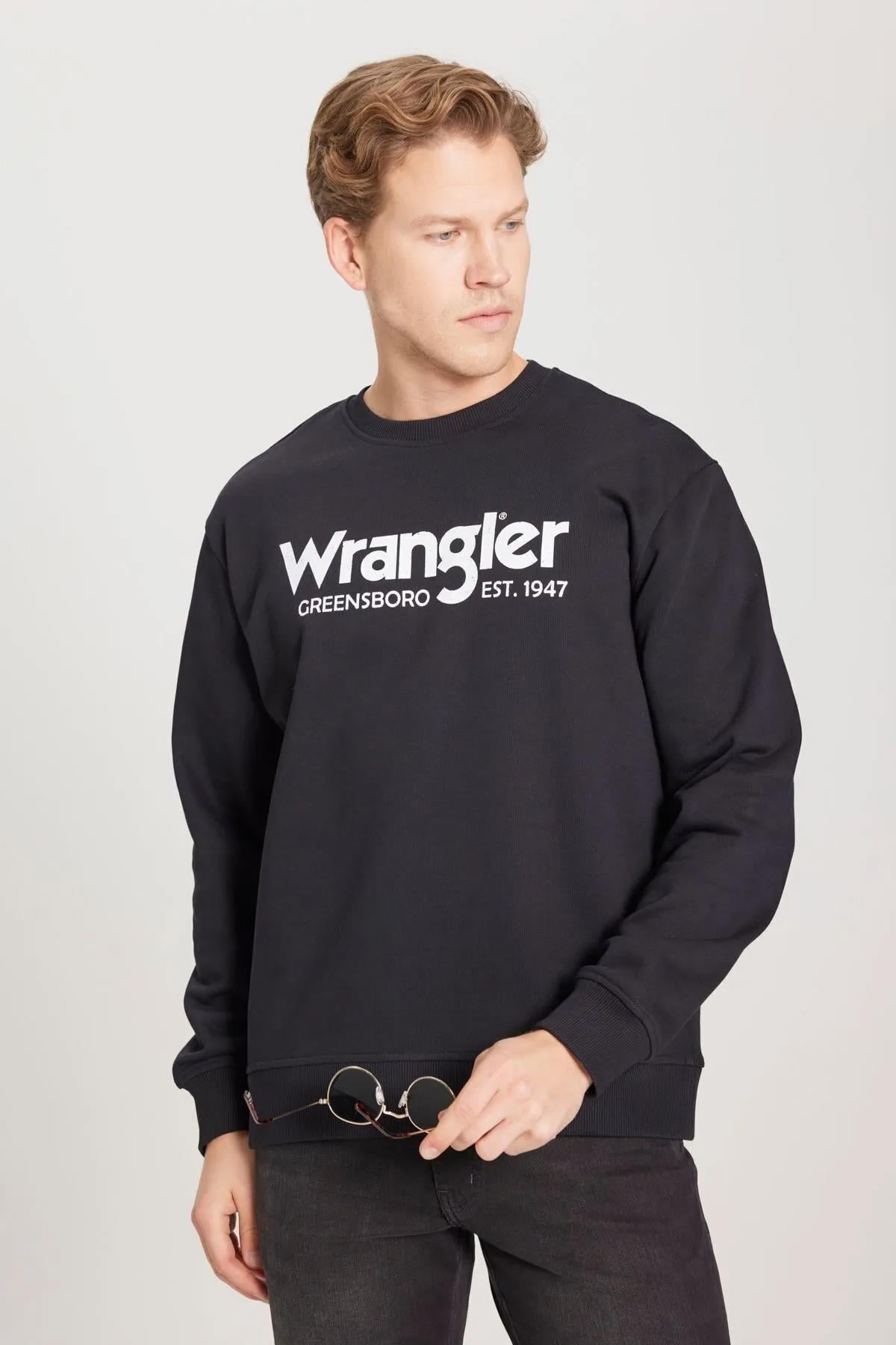 Wrangler Erkek Regular Fit Normal Kesim Pamuklu Sıfır Yaka Siyah Sweatshirt - W212025001 - Wrangler - W212025
