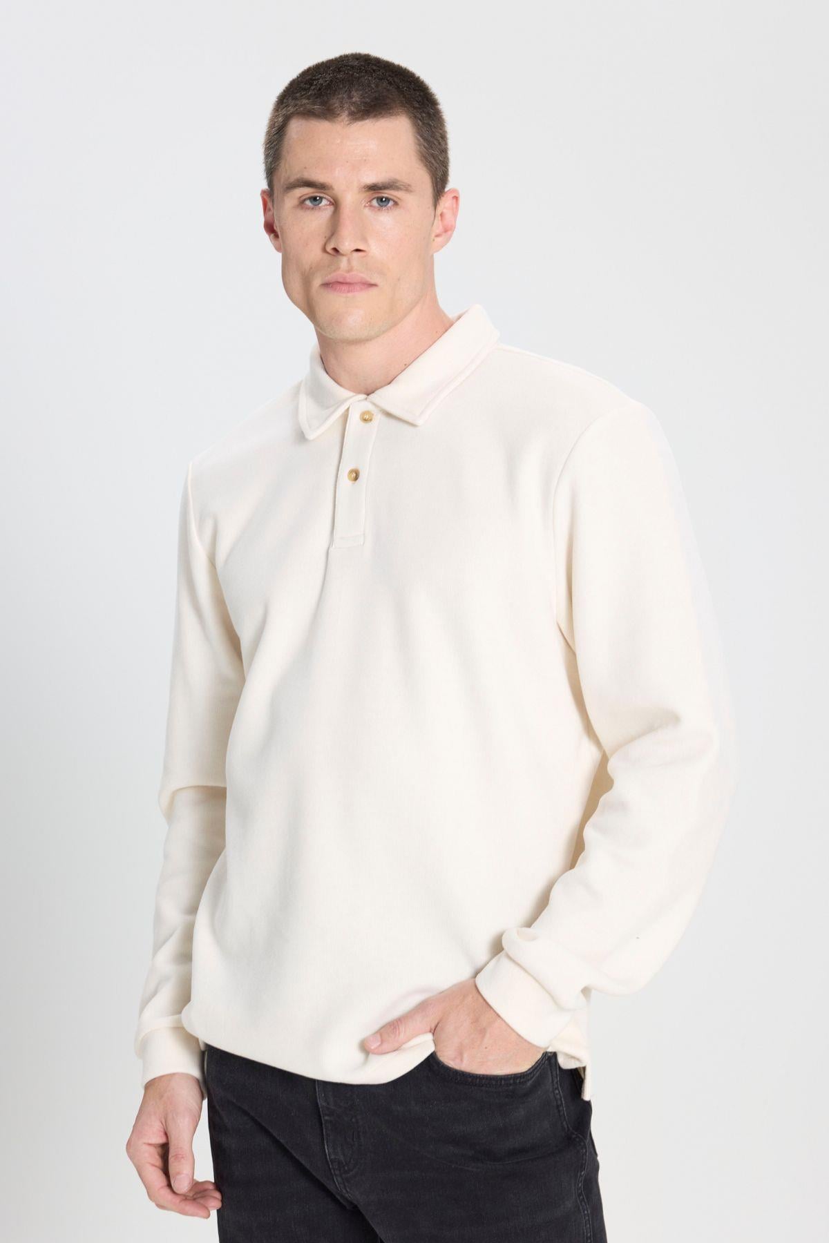 Wrangler Erkek Regular Fit Polo Yaka Uzun Kollu T-shirt Ekru Sweatshirt - W242728 - Wrangler - muk-W242728