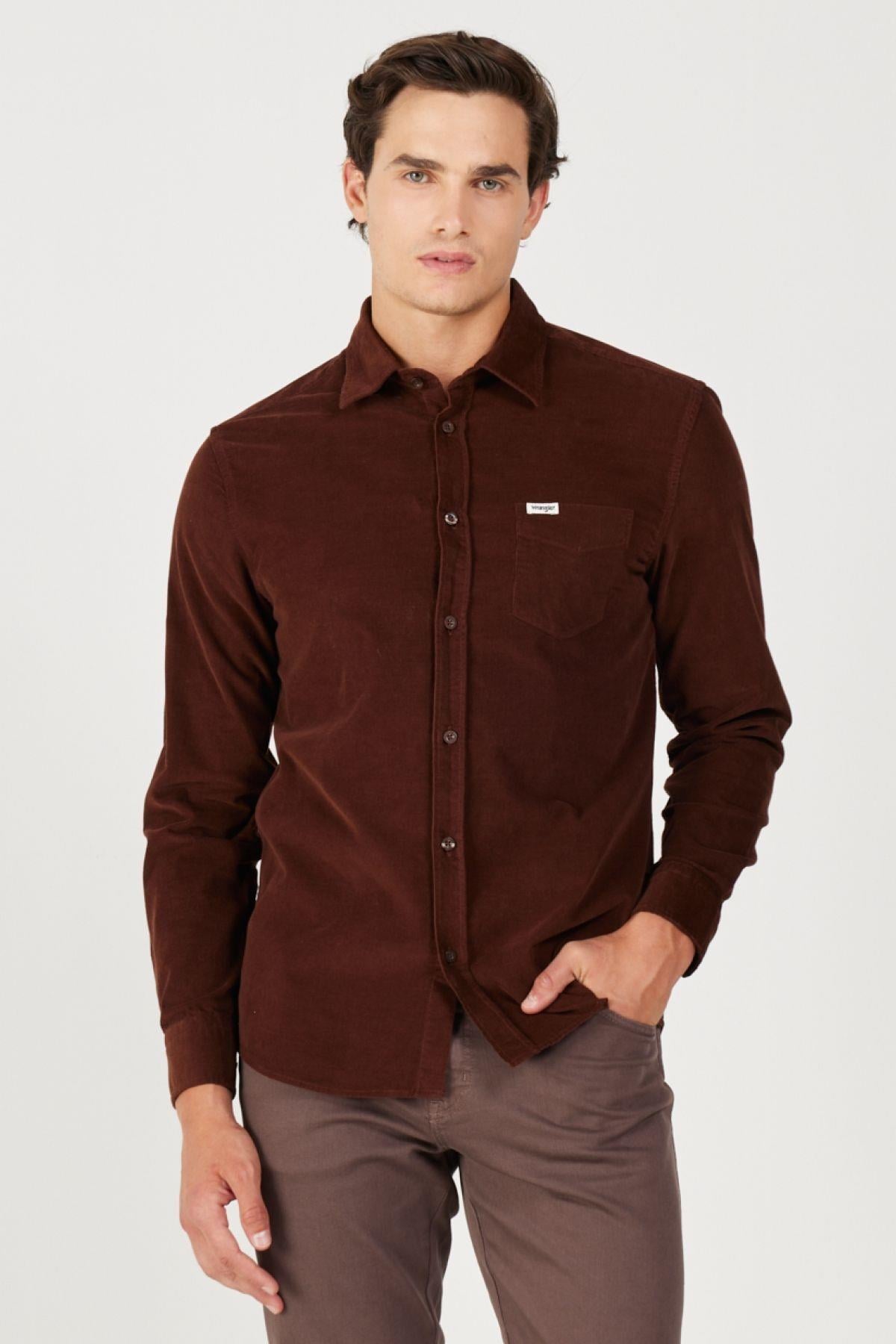 Wrangler Regular Fit %100 Pamuk Kadife Bordo Uzun Kollu Gömlek - W5A14AH44 - Wrangler - W5A14AH44