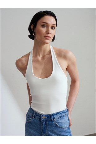 Dilvin Kadın 21052 Halter Yaka Ekru Bluz - 101A21052  - Dilvin - 101A21052-5
