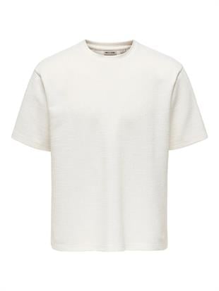 Only & Sons Erkek Bisiklet Yaka Jakarlı Beyaz T-Shirt - 22037430 - Only & Sons - 22037430