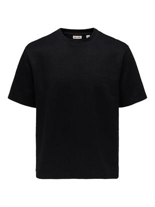 Only & Sons Erkek Jakarlı Bisiklet Yaka Siyah T-Shirt - 22037430 - Only & Sons - 22037430-1