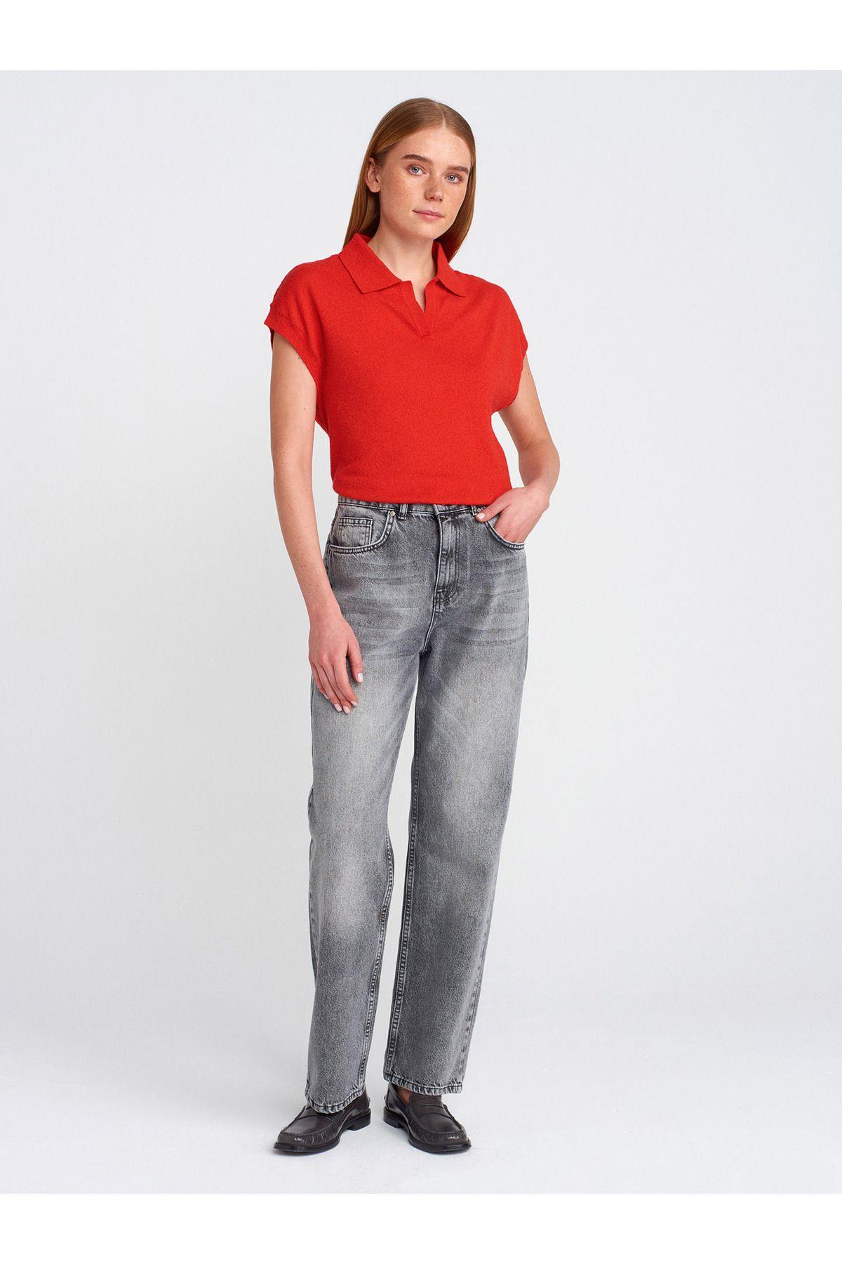 Dilvin Kadın Kar Yıkama Denim Antrasit Mom Jeans Pantolon - 71772  - Dilvin - 101A71772