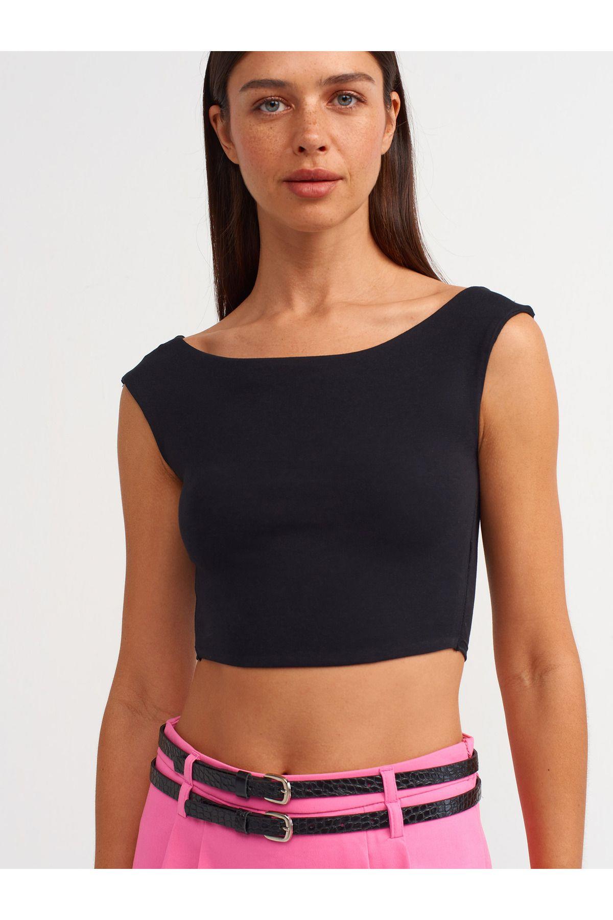 Dilvin Kadın Kayık Yaka Crop Top -  20869 · 6