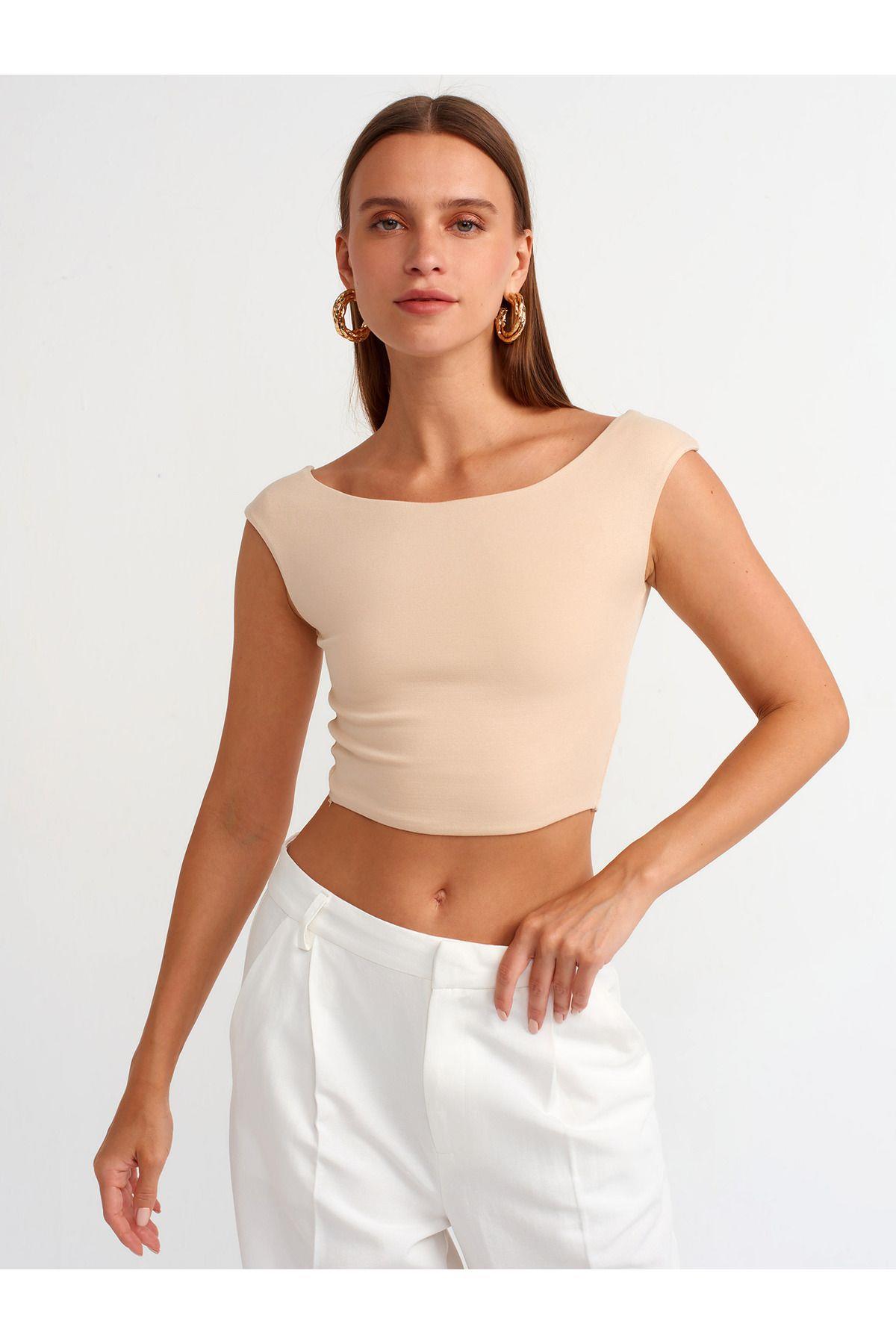 Dilvin Kadın Kayık Yaka Crop Top -  20869  - Dilvin - 20869
