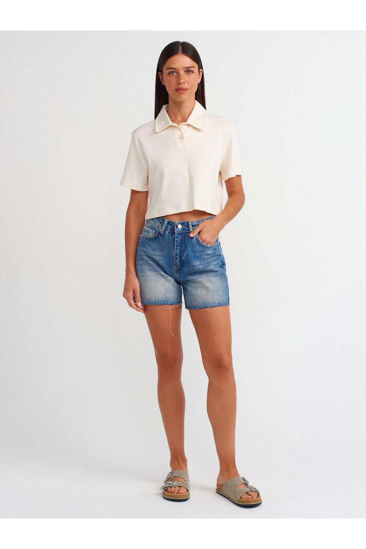 Dilvin Kadın Paçası Kesik Denim Kot Şort - 71514 - Dilvin - 101A71514