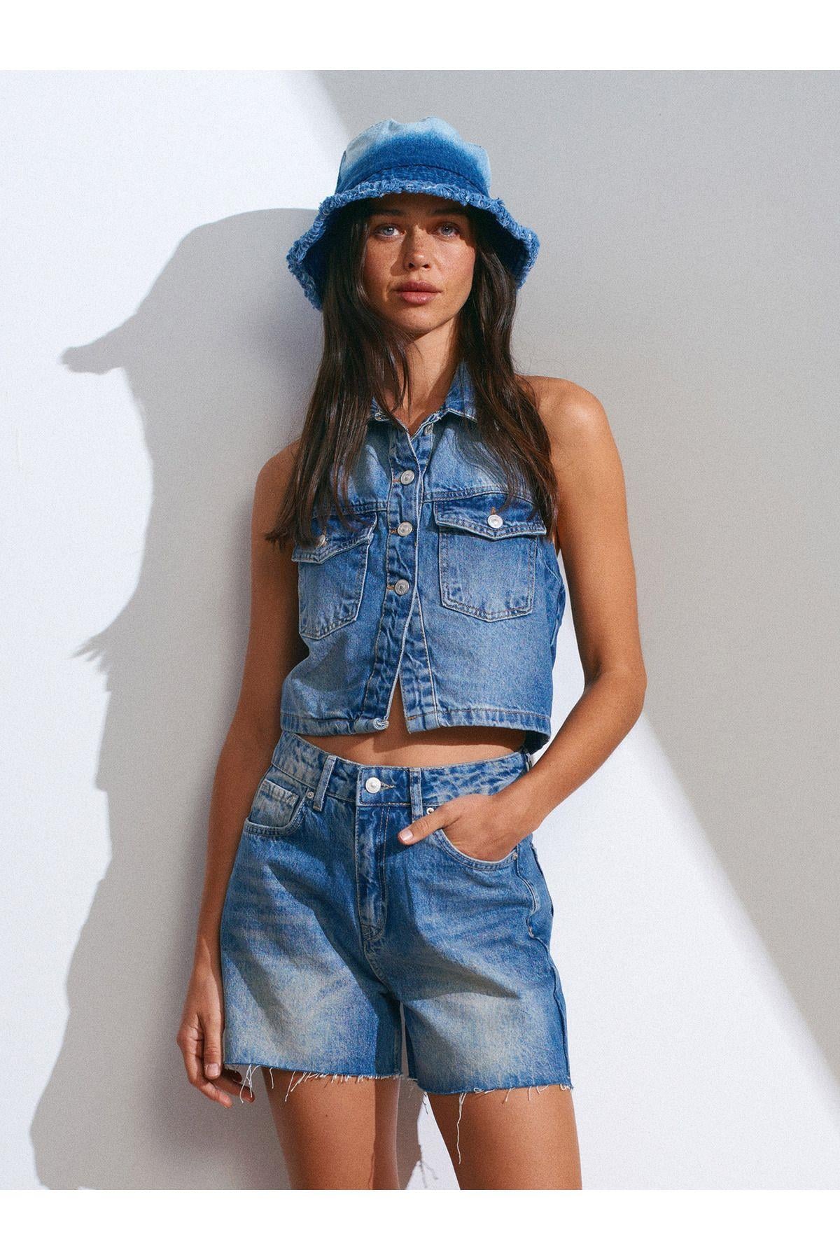 Dilvin Kadın Paçası Kesik Denim Kot Şort - 71514 · 20