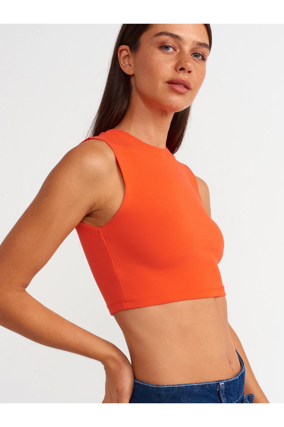 Dilvin Kadın Turuncu Crop Top T-shirt - 30125 - Dilvin - 101A30125