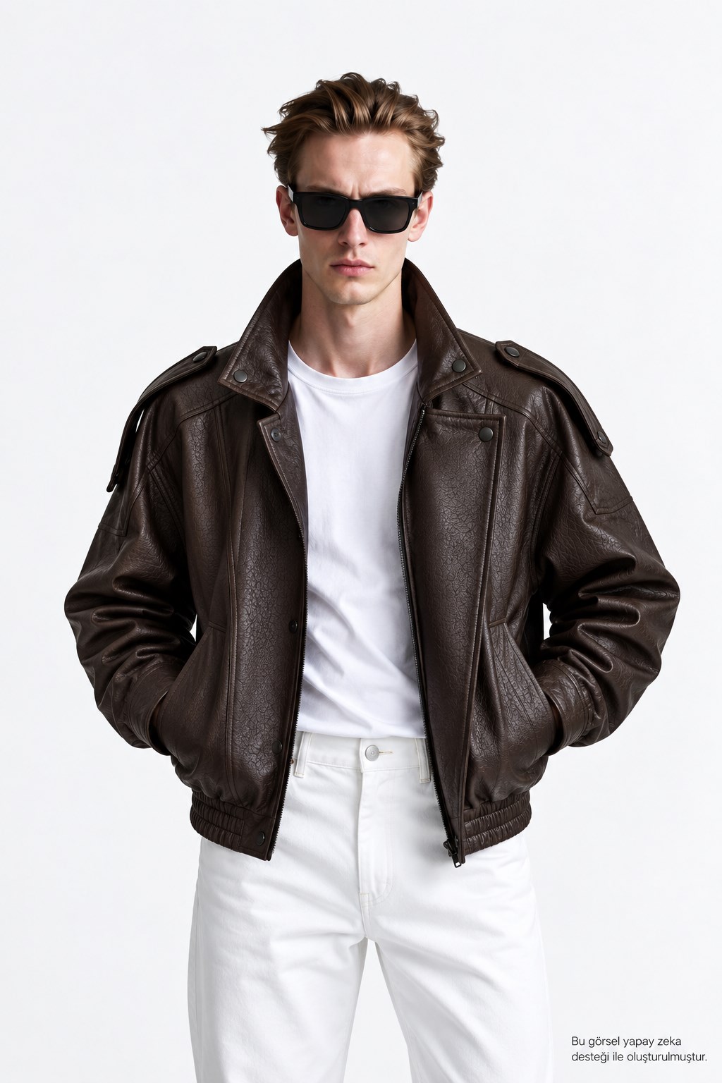 Erkek Oversize Rahat Kalıp Koyu Kahve Suni Deri Ceket-002419 - LaykMayk - L-002419