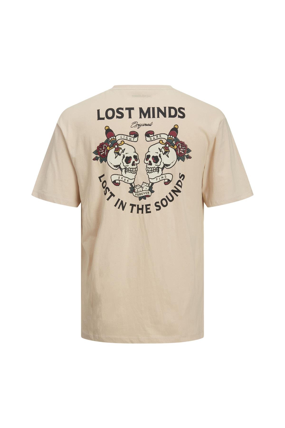 Jack & Jones Bisiklet Yaka Baskılı Koyu Bej Erkek T-shirt 12211712 · 2
