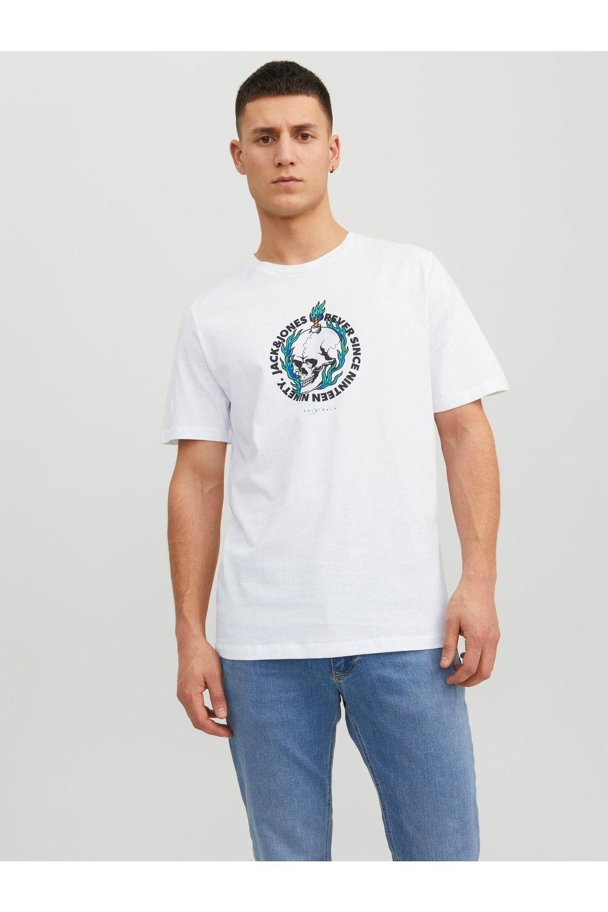 Jack & Jones Crown Skull Tee Ss Crew Neck Erkek Beyaz Tshirt - 12232656-01 - Jack & Jones - TYC00751411345