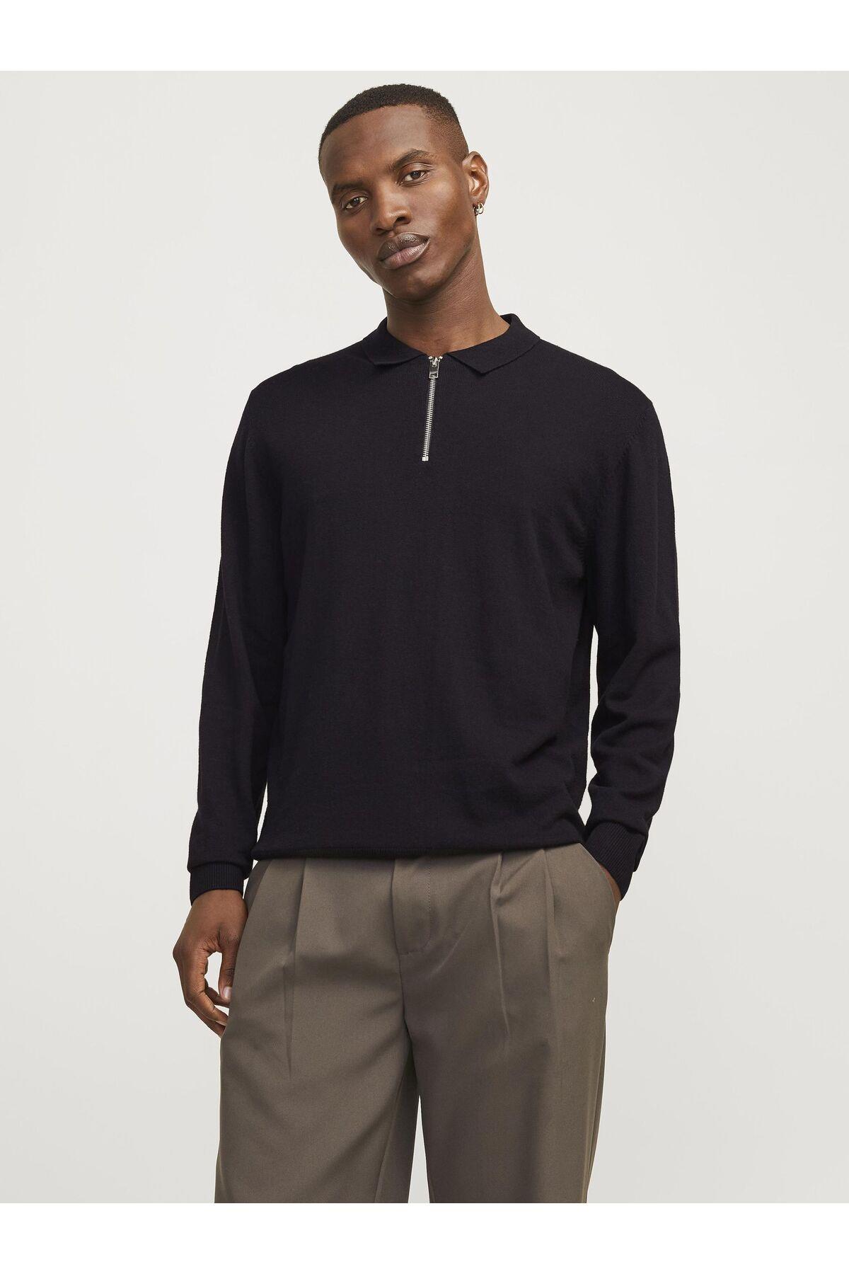 Jack & Jones Einfarbig Erkek Triko Polo Yaka Uzun Kollu T-shirt -12268210 - Jack & Jones - 12268210-2