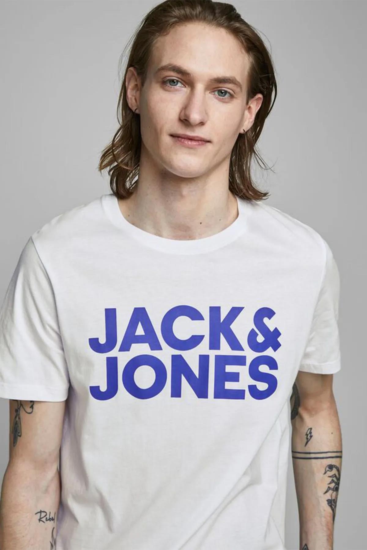 Jack & Jones Erkek Bisiklet Yaka Baskılı Beyaz T-shirt - 12151955 - Jack & Jones - 3-12151955