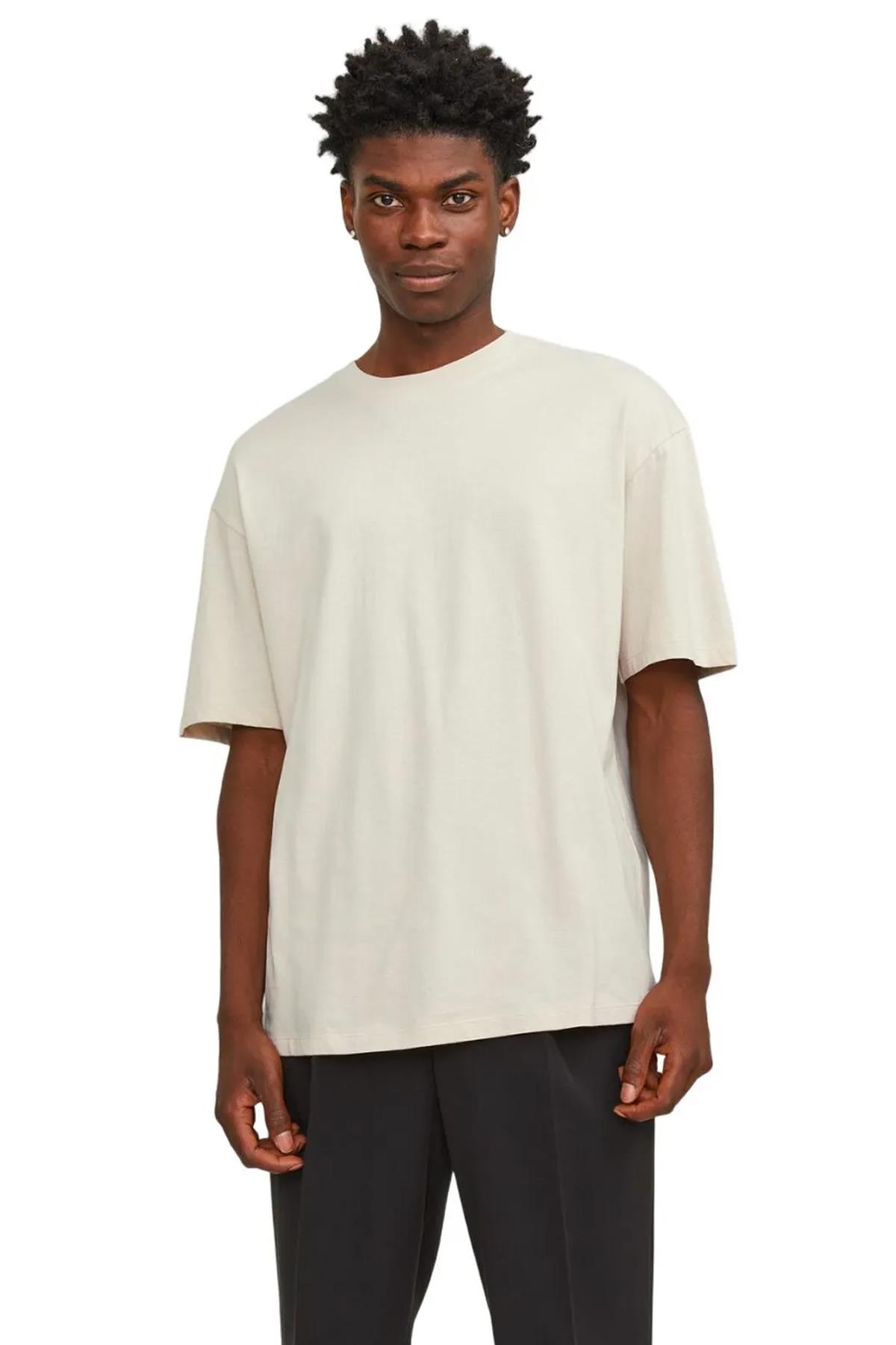 Jack & Jones Erkek Bradley Bej Oversize T-shirt - 12249319 - Jack & Jones - 3-12249319