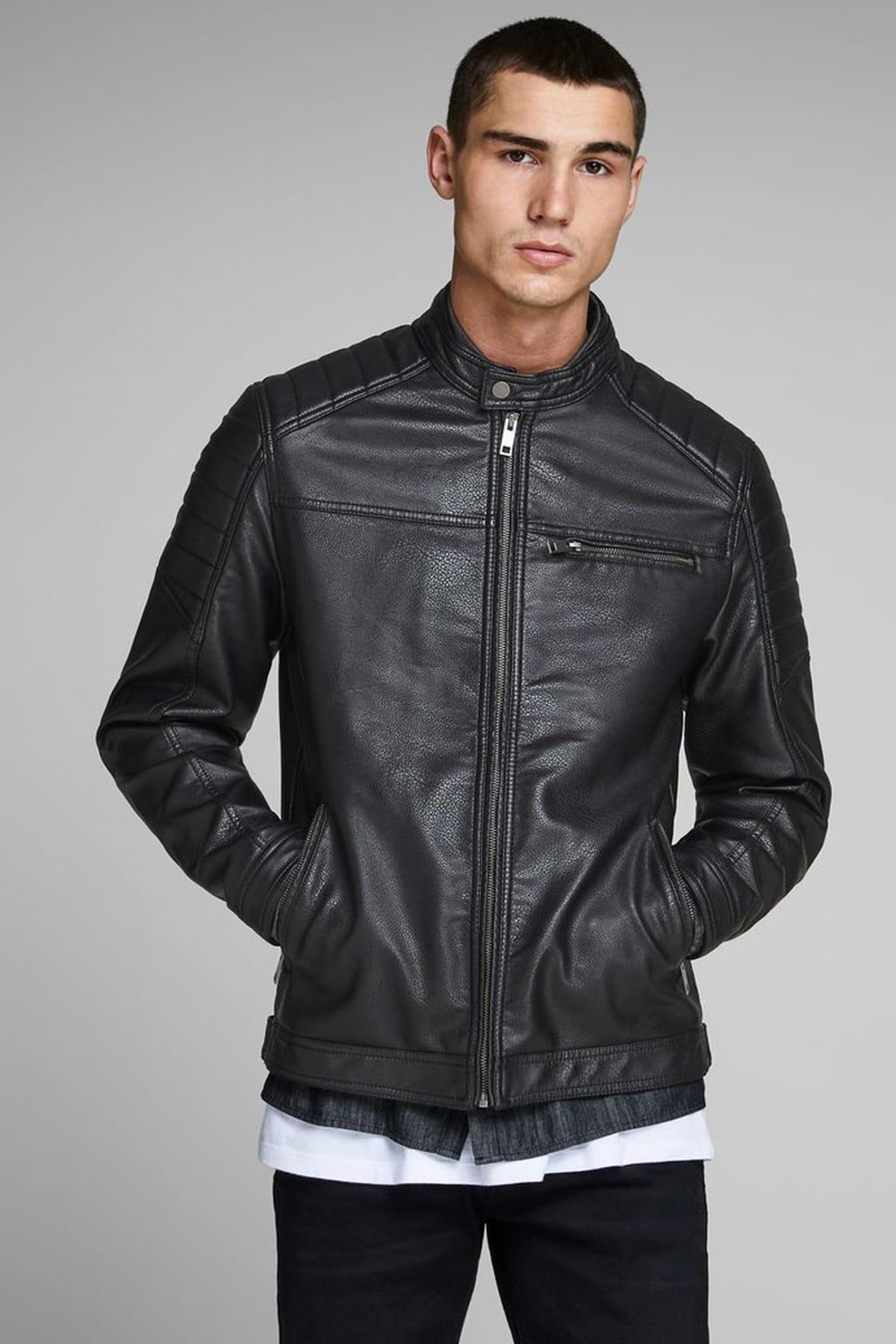 Jack & Jones Erkek Günlük Deri Ceket Jcorocky 12147218 - Jack & Jones - 12147218