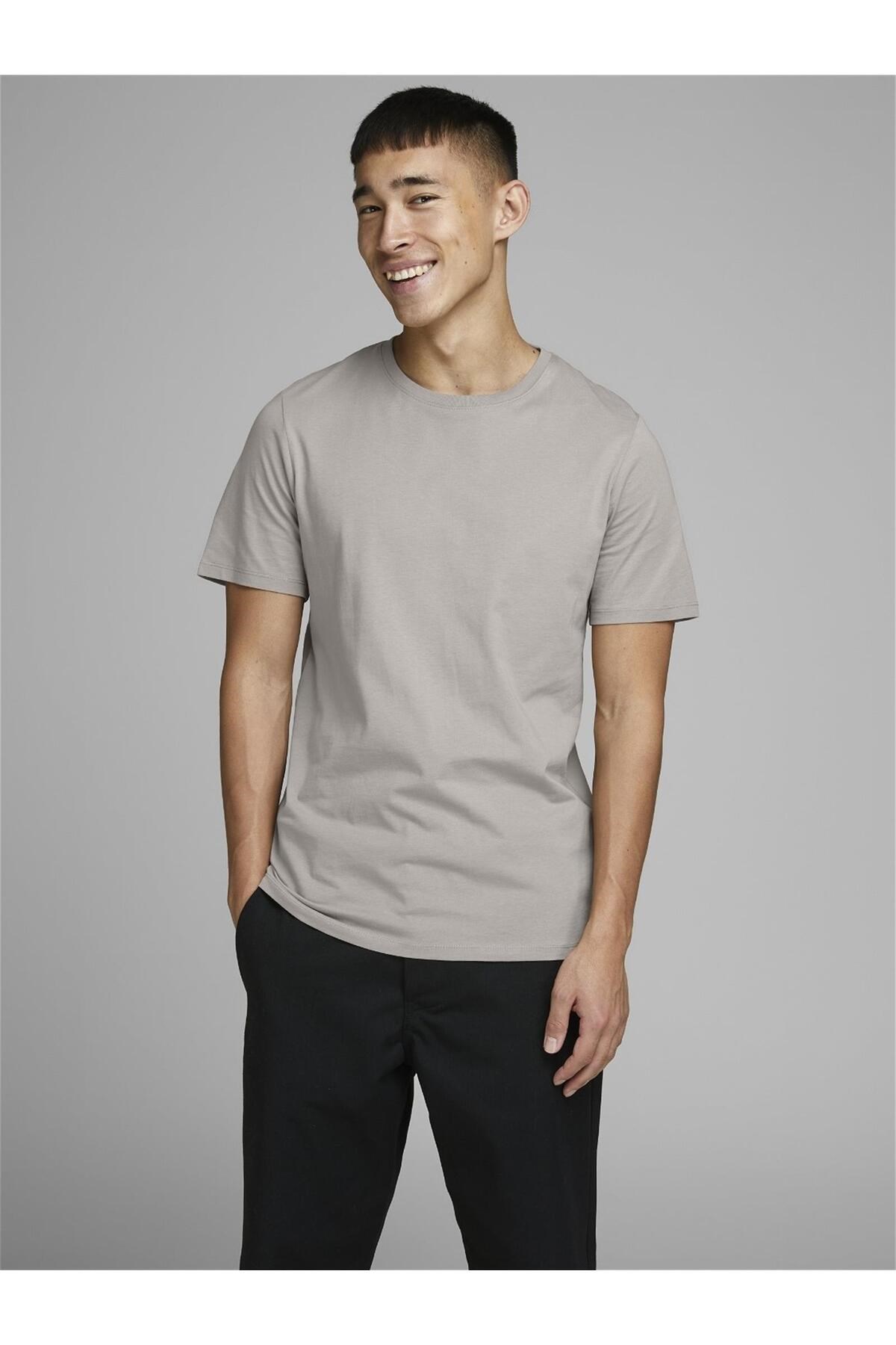 Jack & Jones Erkek JJEORGANIC Crockery Gri Tişört -12156101  - Jack & Jones - 12156101-G