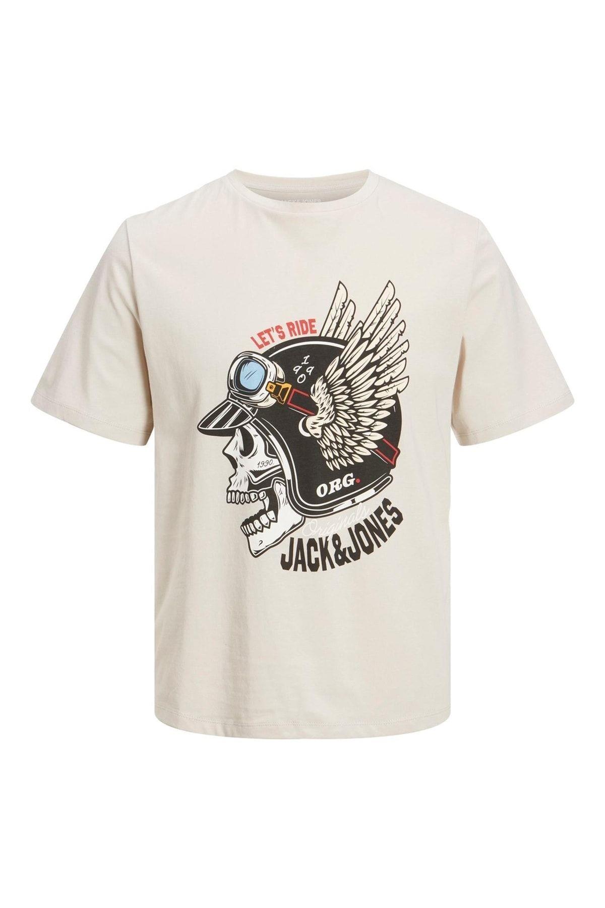 Jack & Jones Erkek Kuru Kafa Desenli Baskılı T-shirt - 12227779 - Jack & Jones - 12227779