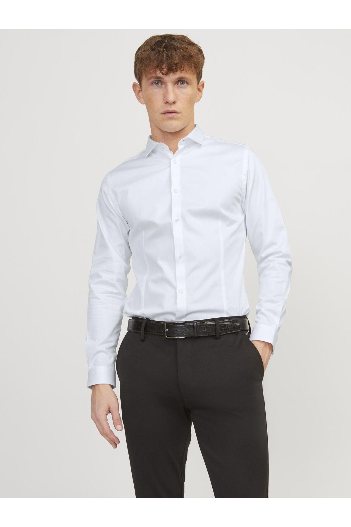 Jack & Jones Erkek Parma Premium Klasik Uzun Kollu Beyaz Gömlek-12097662 - Jack & Jones - 12097662