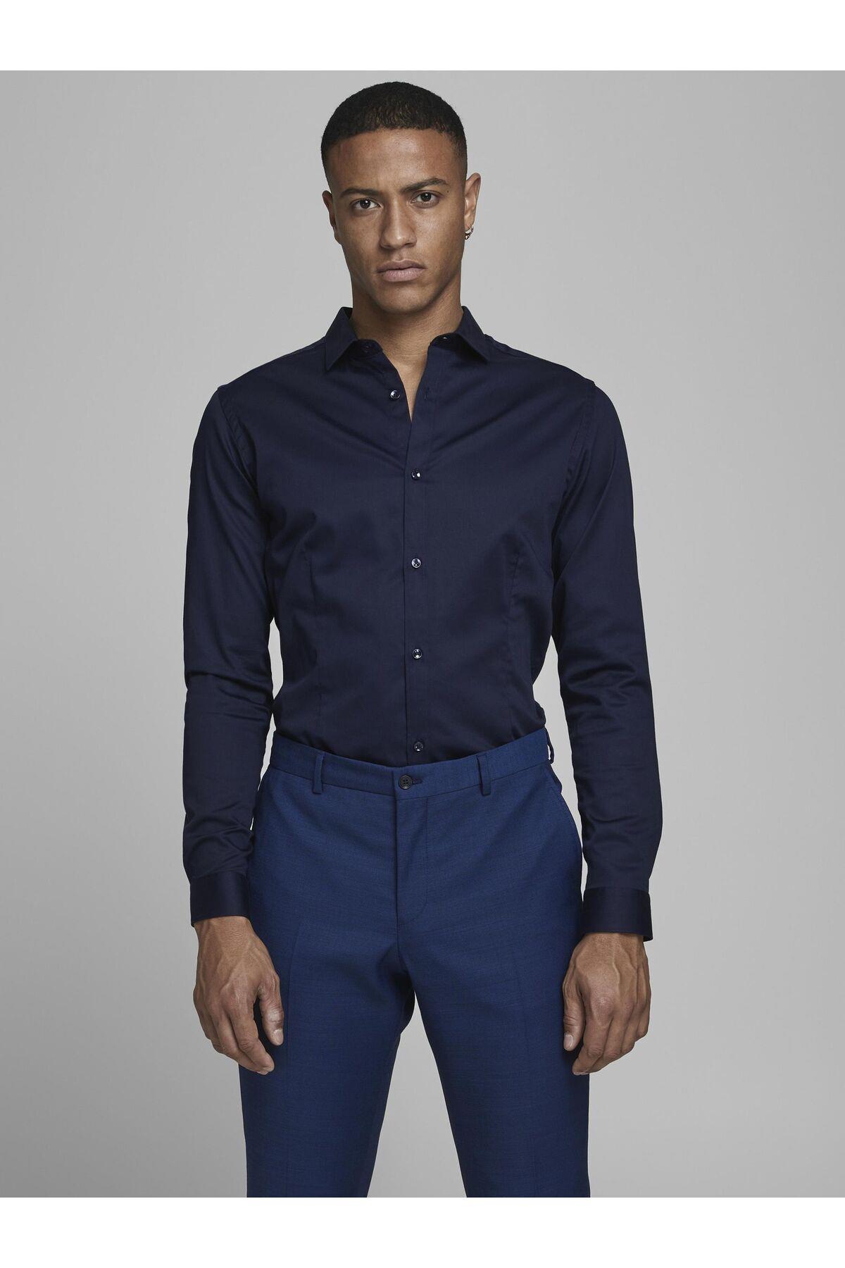 Jack & Jones Erkek Parma Premium Uzun Kollu Lacivert Gömlek-12097662 - Jack & Jones - 4-12097662