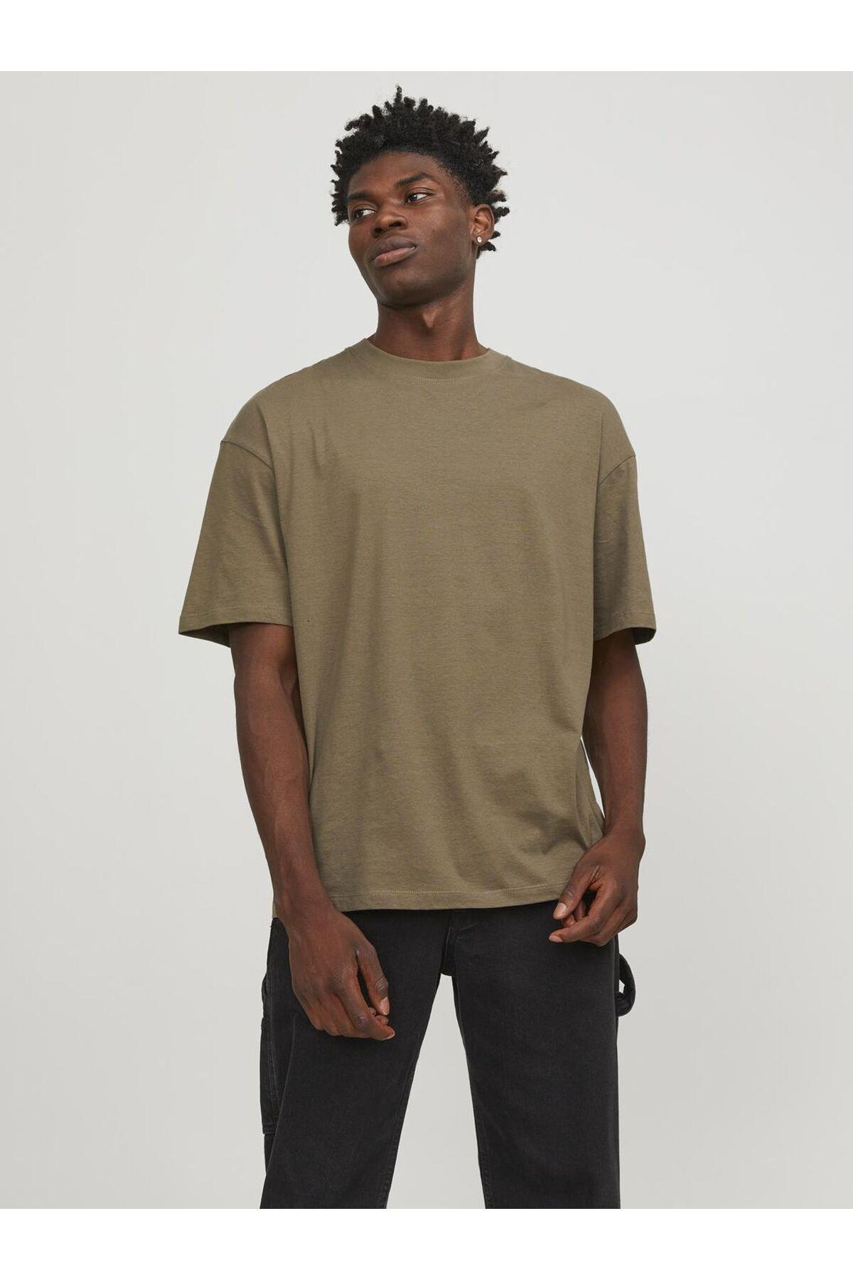 Jack & Jones Erkek Relaxed Fit O Yaka Kahverengi T-Shirt - 12249319 - Jack & Jones - 2-12249319