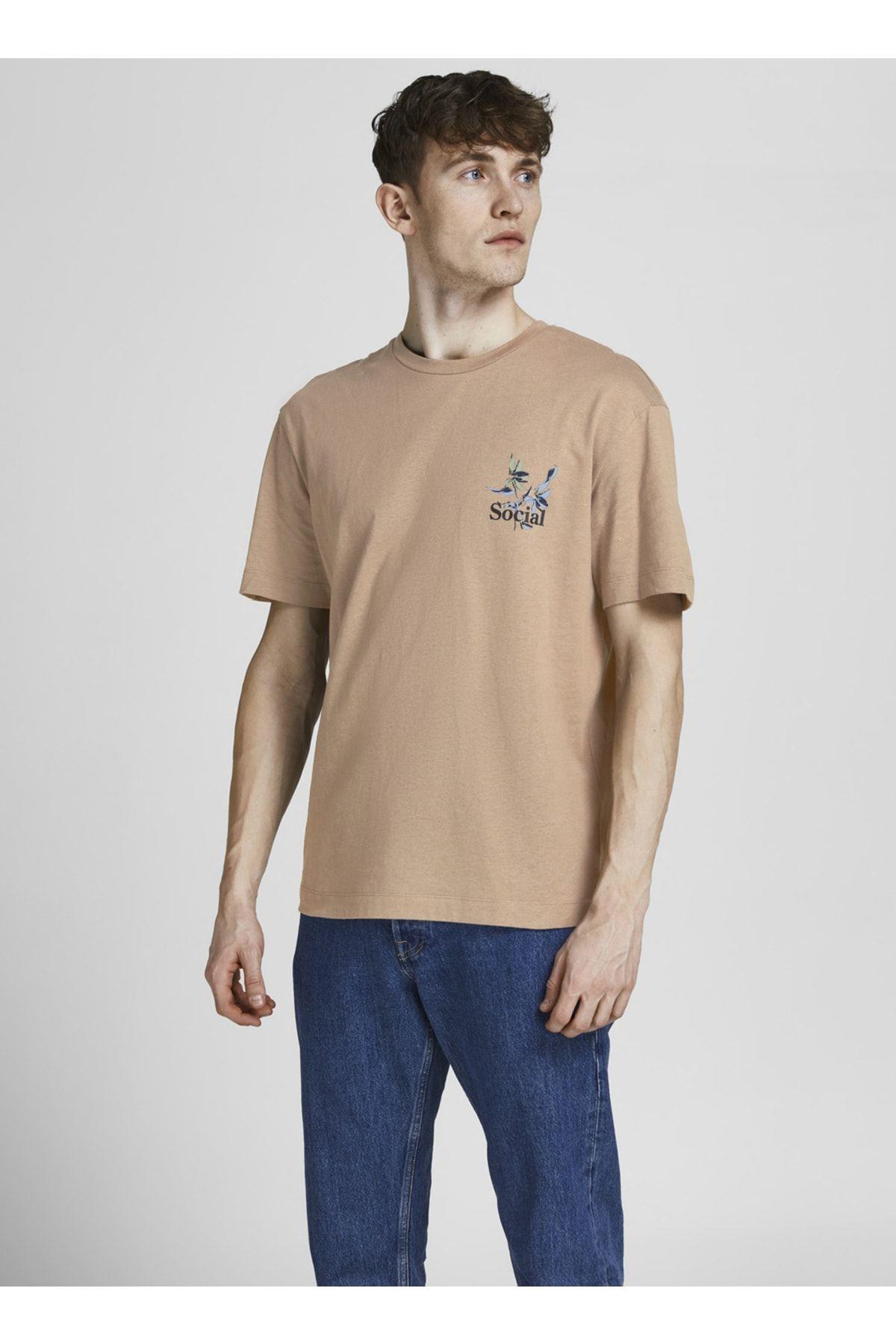 Jack & Jones Erkek Relaxed Tee Bisiklet Yaka Baskılı Kahve T-shirt - 12205878 - Jack & Jones - 5002830104