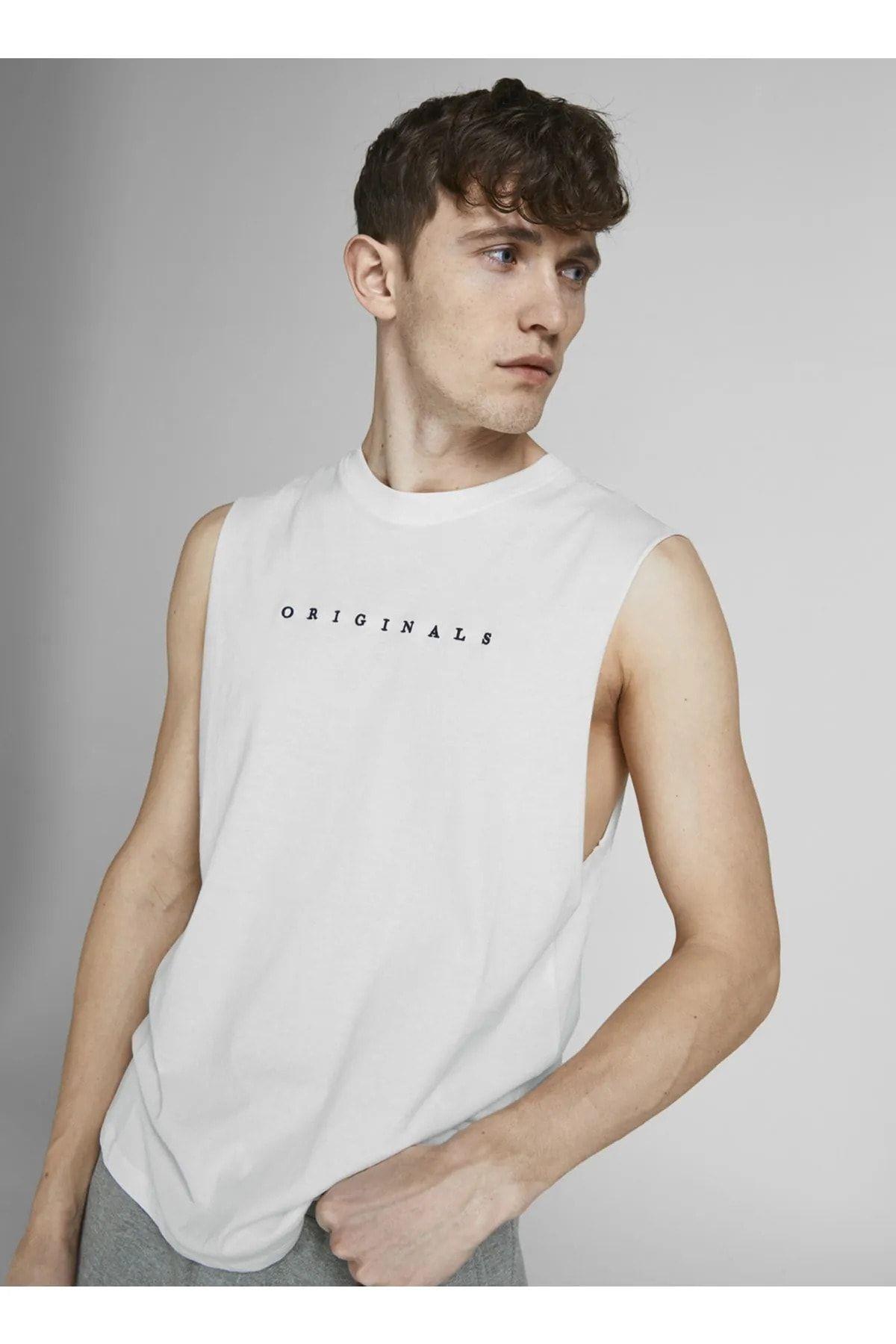 Jack & Jones Kolsuz Beyaz Erkek Pamuklu Kolsuz Spor Atlet T-shirt 12210016 · 6