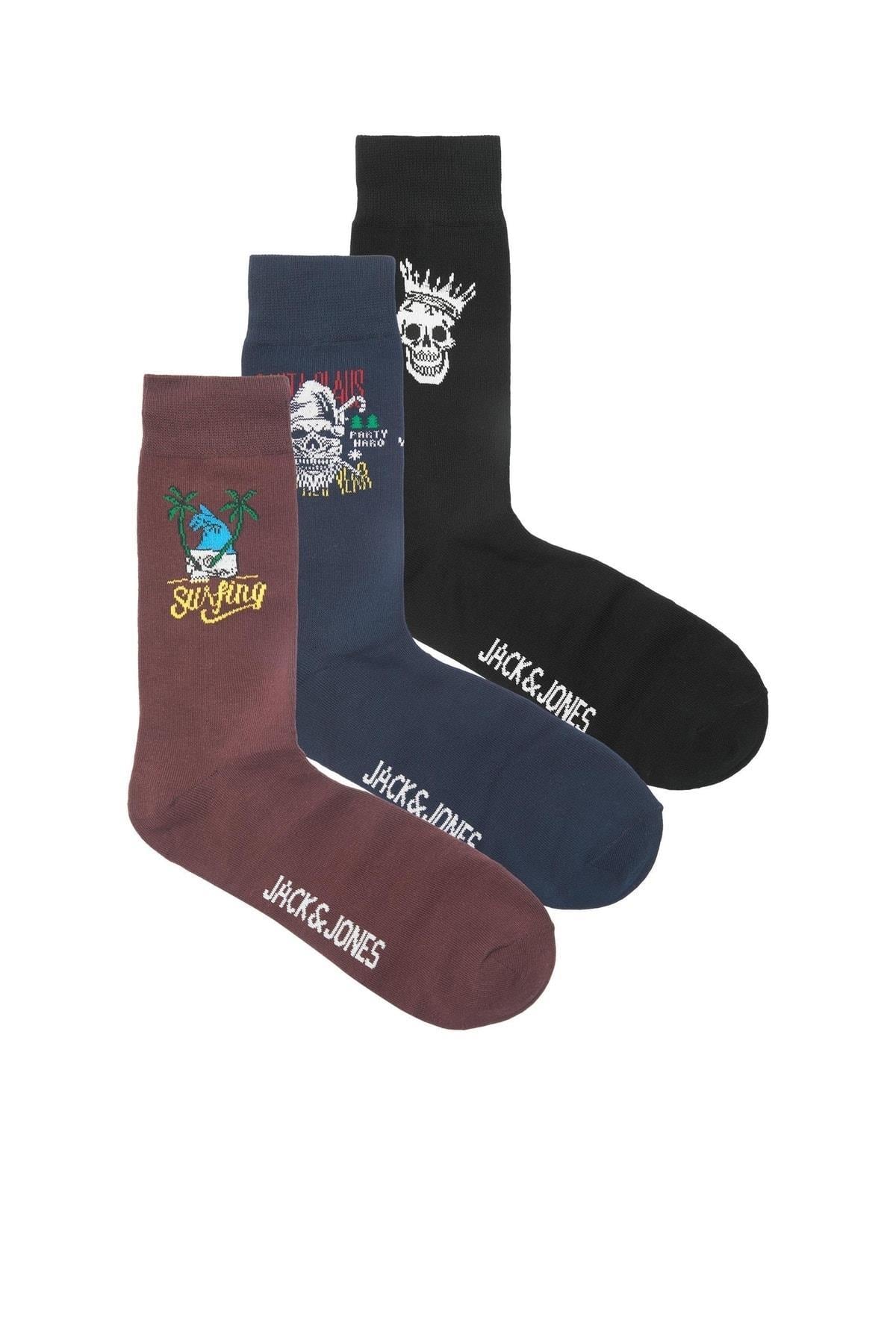 Jack & Jones Kurukafa Skull Socks Giftbox Erkek Siyah 3'lü Kutu Çorap 12224035-02 - Jack & Jones - 12224035