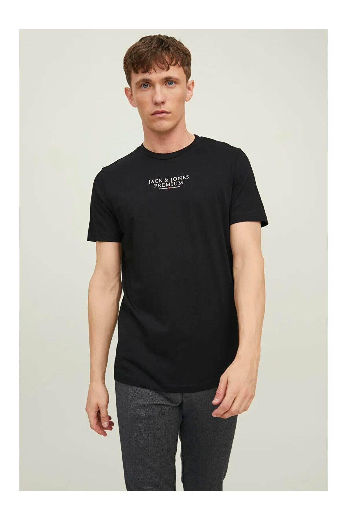 Jack & Jones Premium Erkek Tee Crew Neck Siyah Pamuklu T-shirt 12217167 - Jack & Jones - 1-12217167
