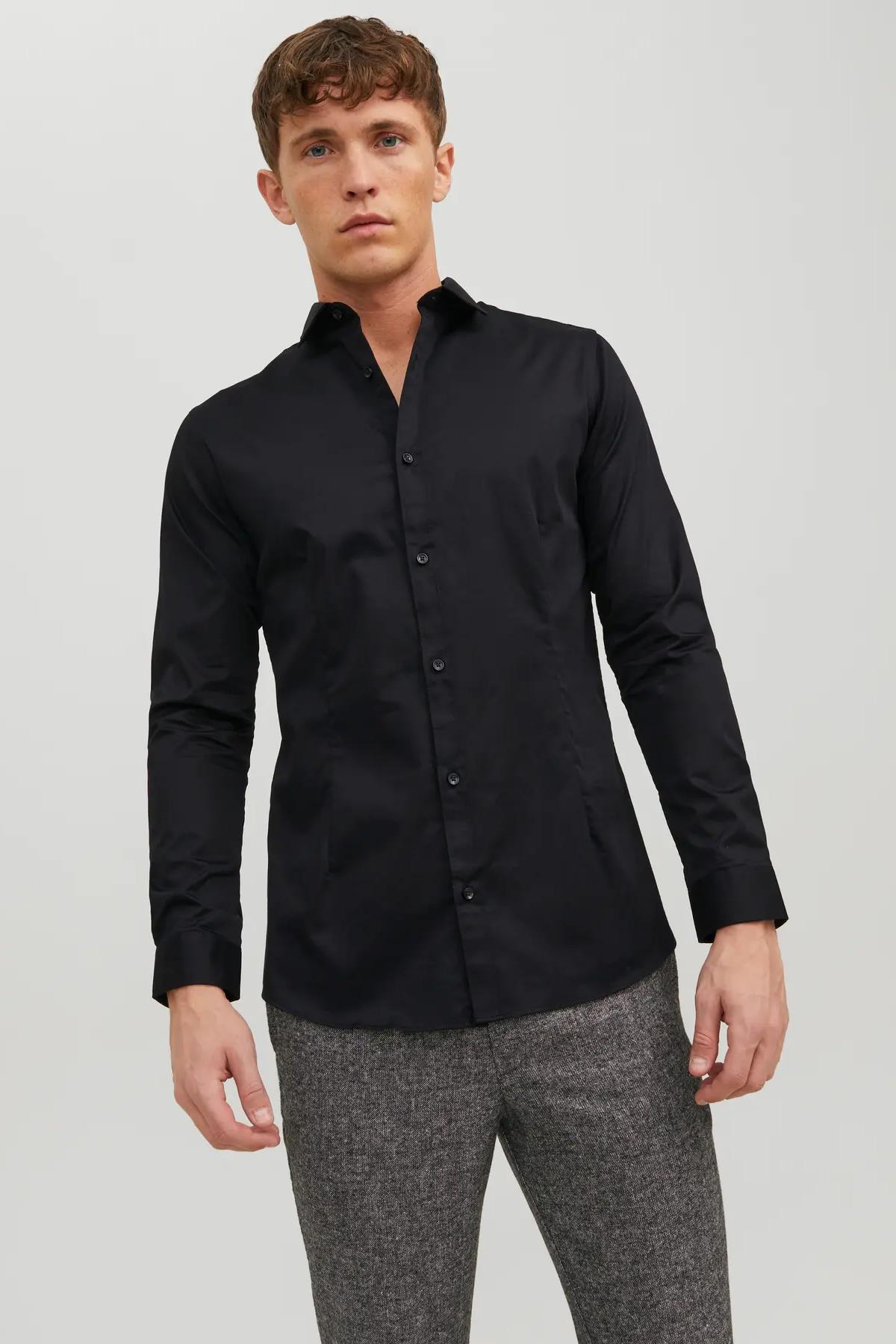 Jack & Jones Premium Günlük Erkek Siyah Klasik Gömlek-12097662 - Jack & Jones - 12097662-5