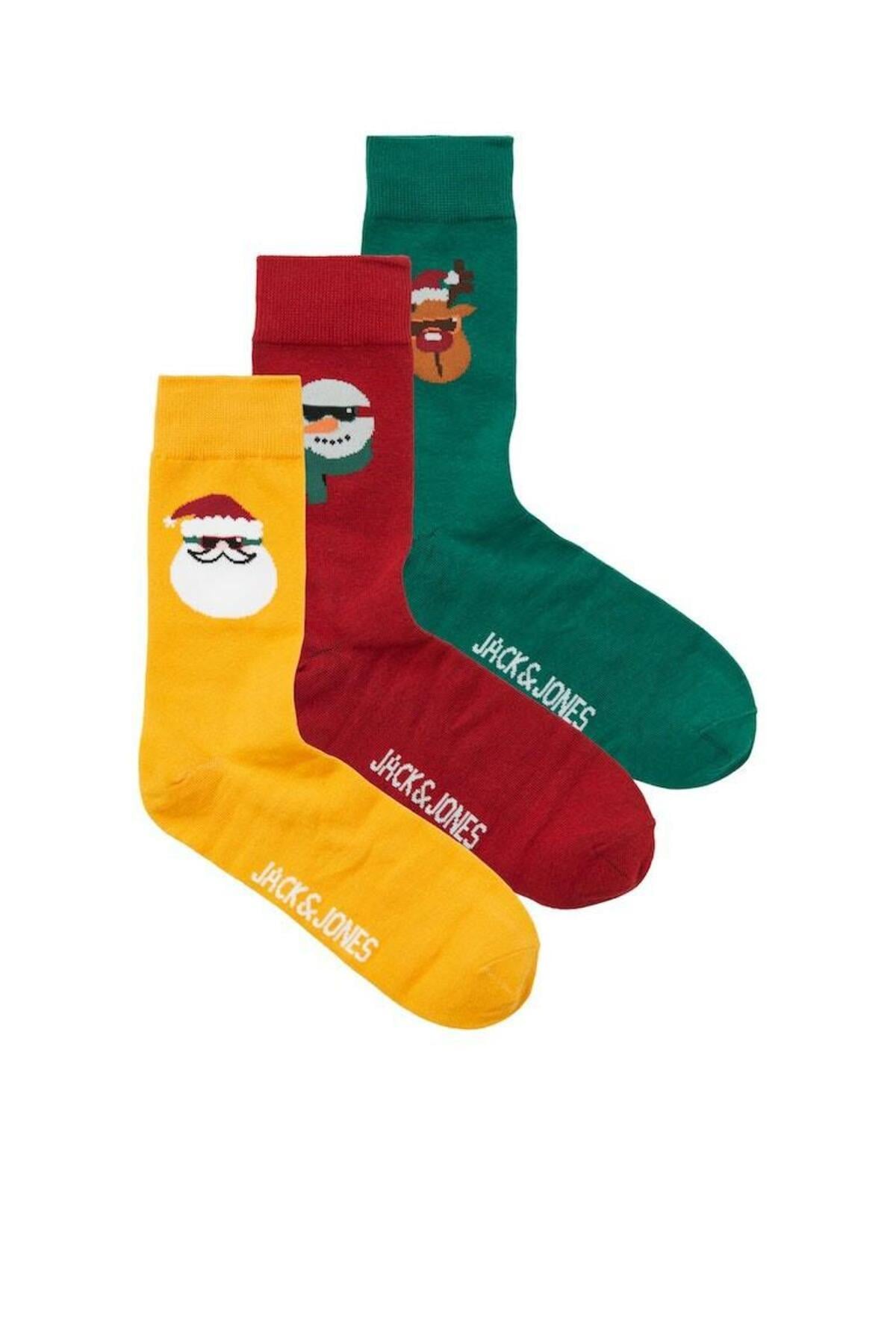 Jack & Jones Yılbaşı Cool Xmas 3lü Paket Erkek Çorap -12246163 - Jack & Jones - 12246163-Rio Red