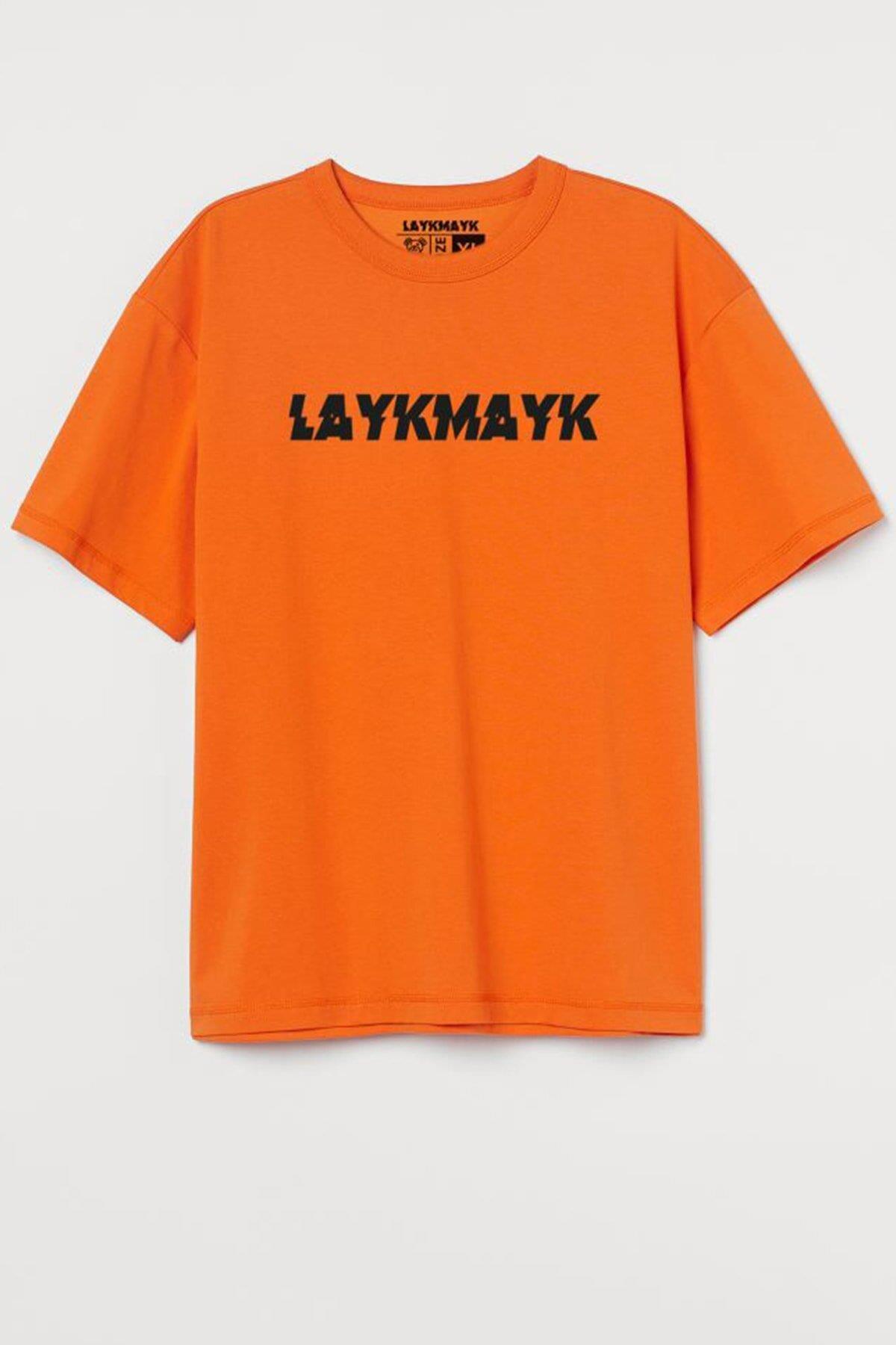 Layk Mayk Kabartma Baskılı Erkek Relaxed Fit Turuncu T-shirt - lykmyk1 - LaykMayk - lykmyk1-1
