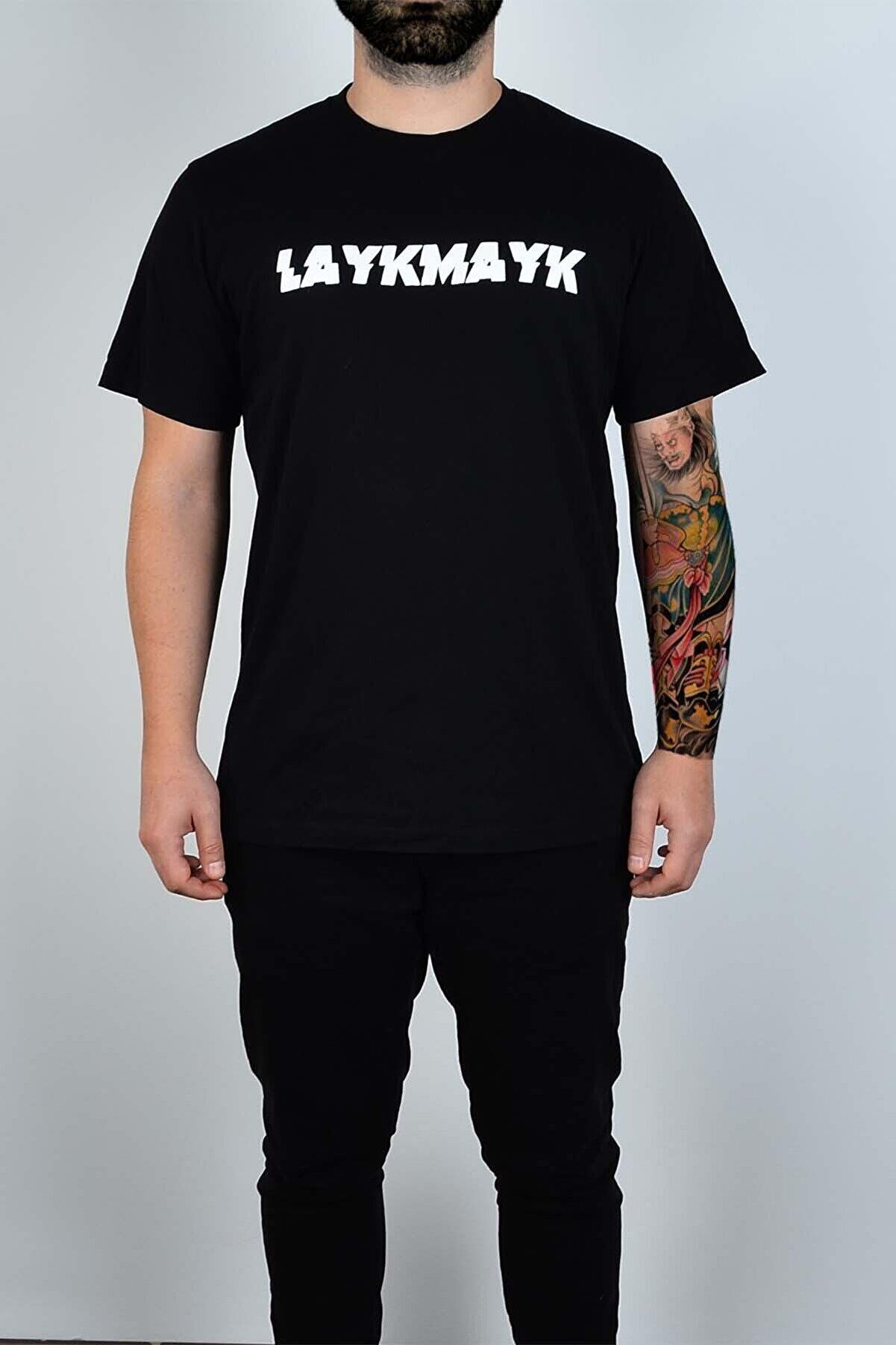 Layk Mayk Kabartma Baskılı Erkek Siyah Relaxed Fit T-shirt - lykmyk1 - LaykMayk - lykmyk1-2