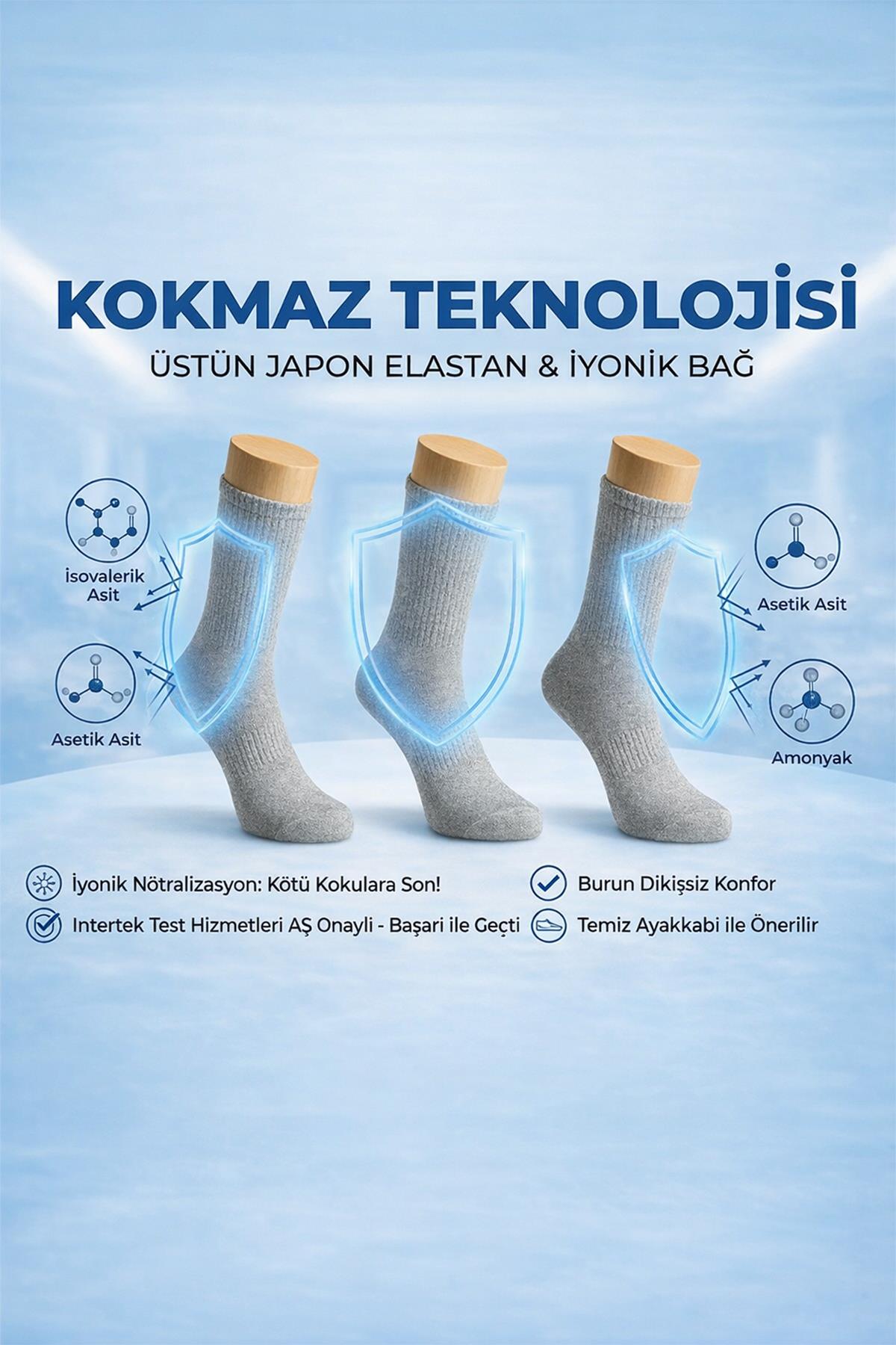 Laykmayk Koku Yapmayan Teknolojik Elasten Kokusuz Gri Uzun 3'lü Tenis Çorap-LYKM03 - LaykMayk - LYKM03