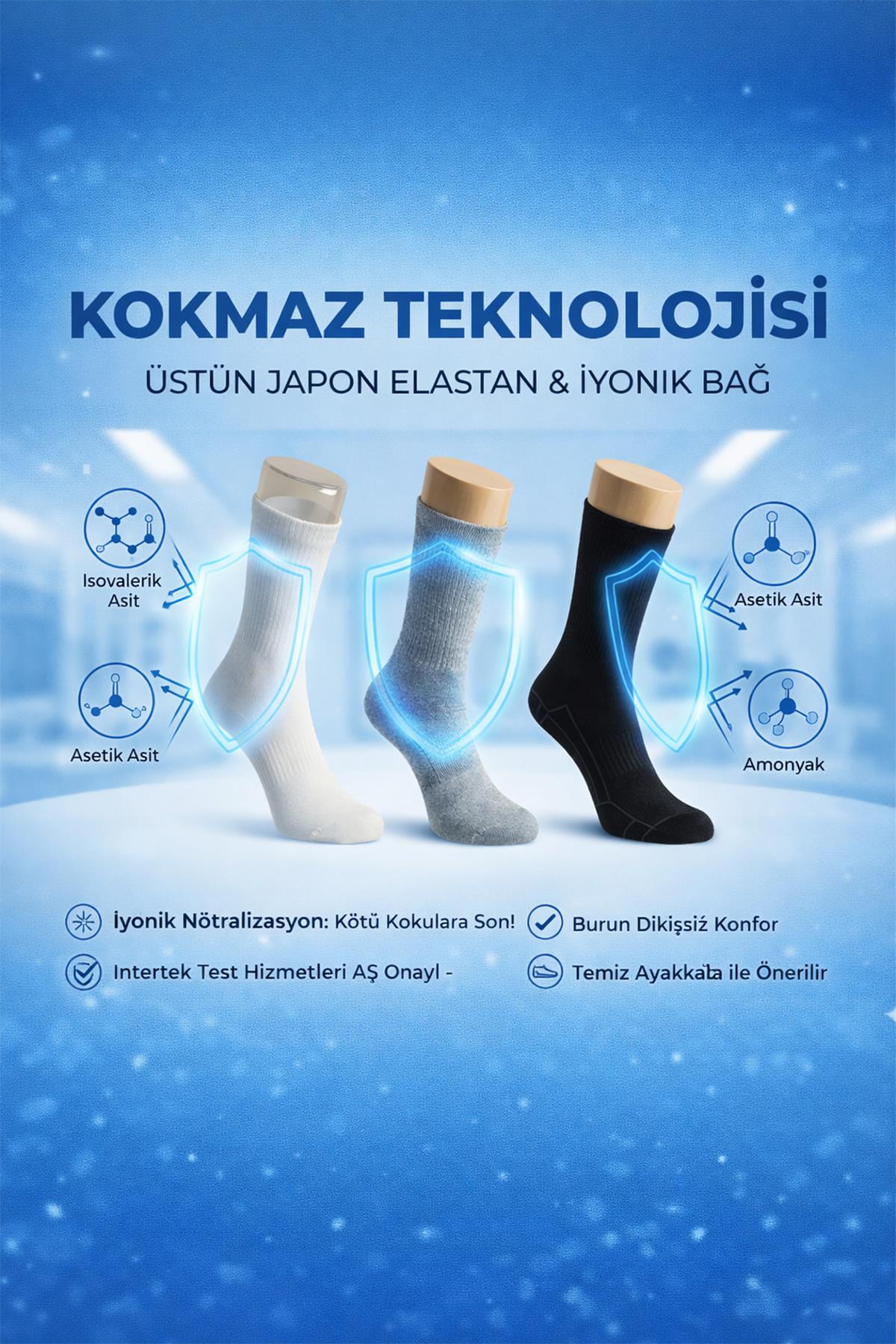 Laykmayk Koku Yapmaz 3 Renk 3'lü Kokmaz Uzun Tenis Çorap - lykm05 - LaykMayk - LYKM05