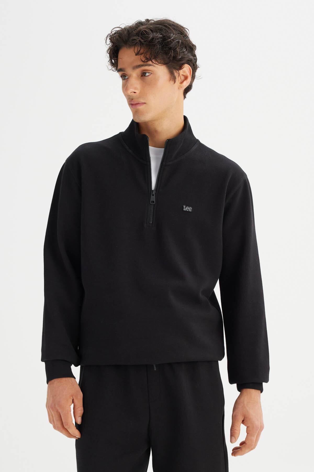 Lee Erkek Yarım Fermuar Pike Interlock Half Zip Siyah Sweatshirt-L2520312001 - Lee - L2520312001-1