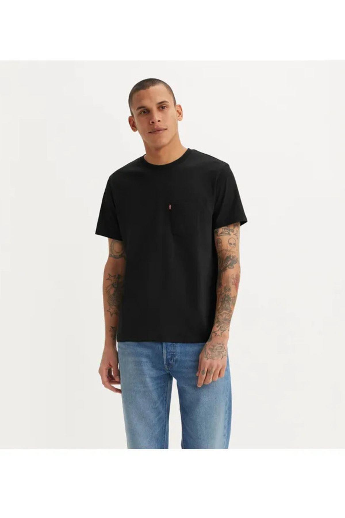 Levi's Erkek Bisiklet Yaka Düz Siyah Cepli Relaxed The Pocket Tişört -  001TT0001 - Levis - 001TT0001